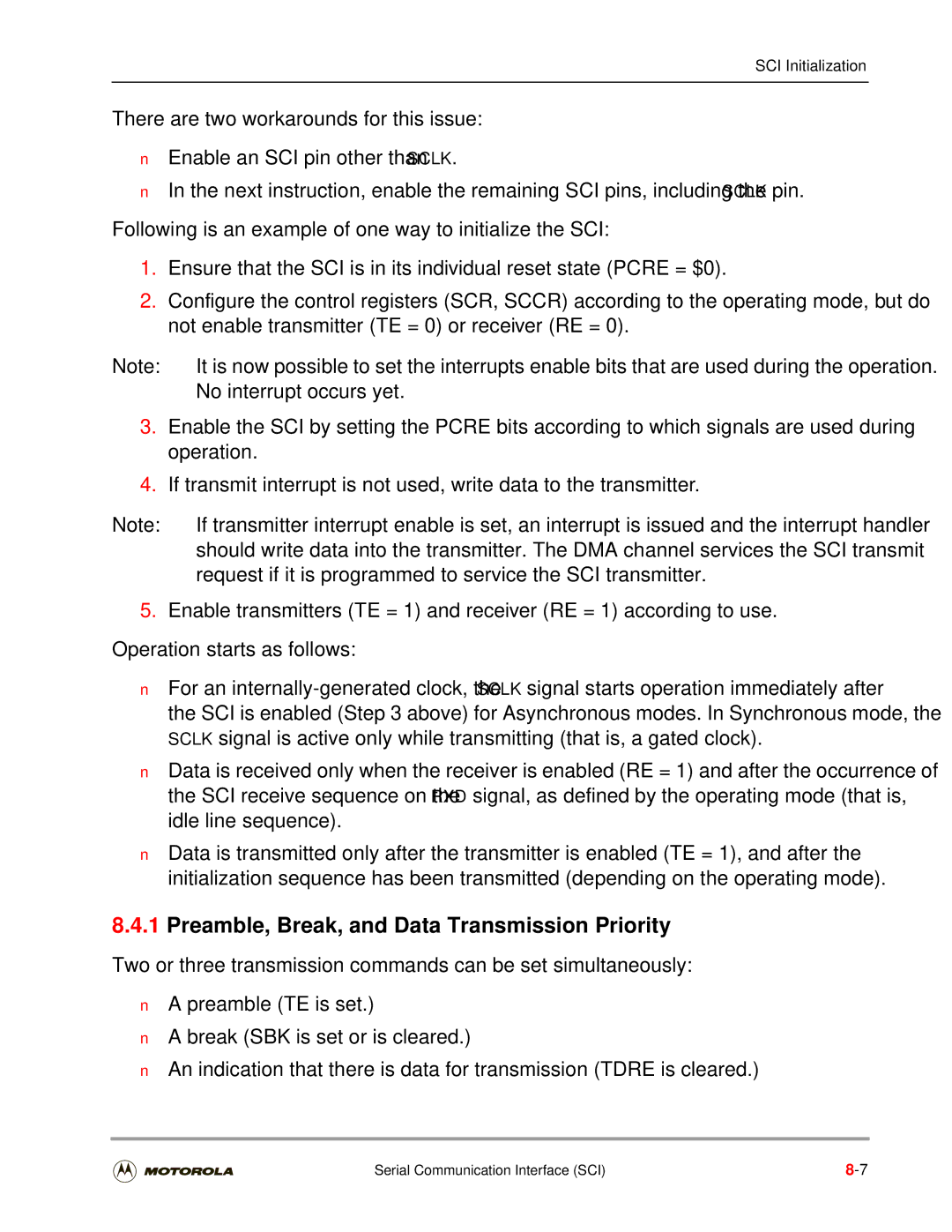 Motorola DSP56301 user manual Preamble, Break, and Data Transmission Priority 