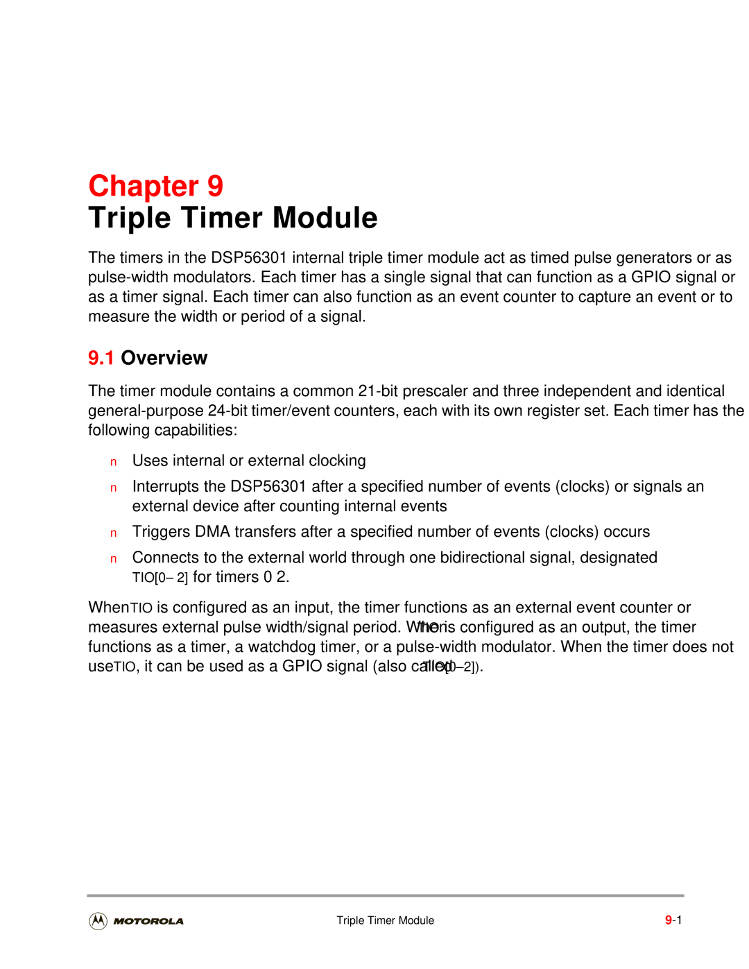 Motorola DSP56301 user manual Triple Timer Module 