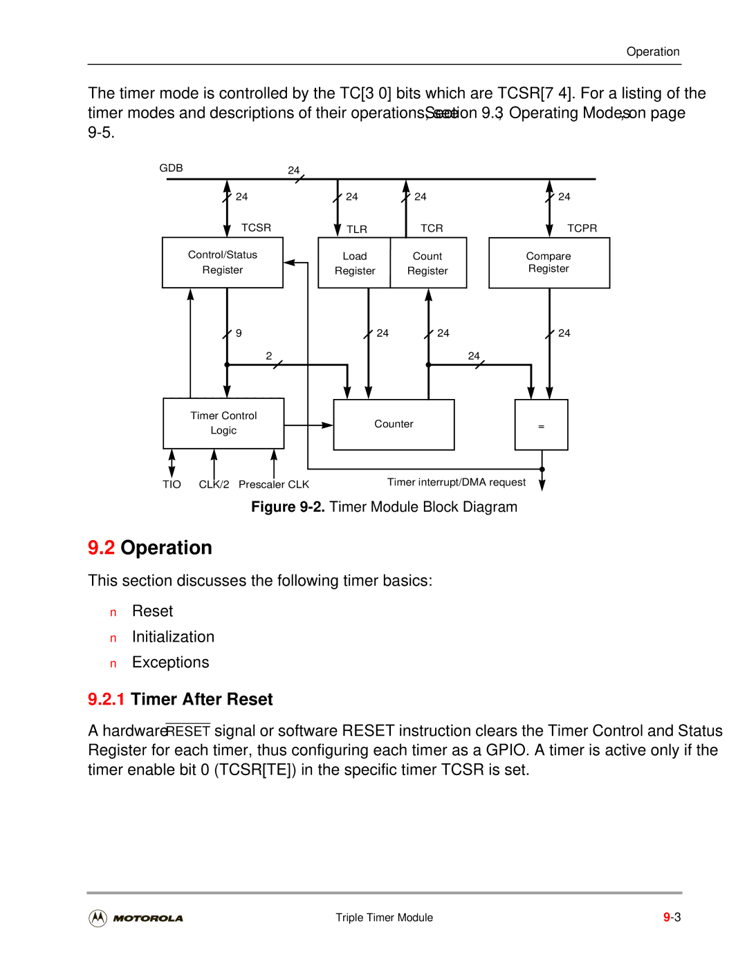 Motorola DSP56301 user manual Timer After Reset, Timer Module Block Diagram 