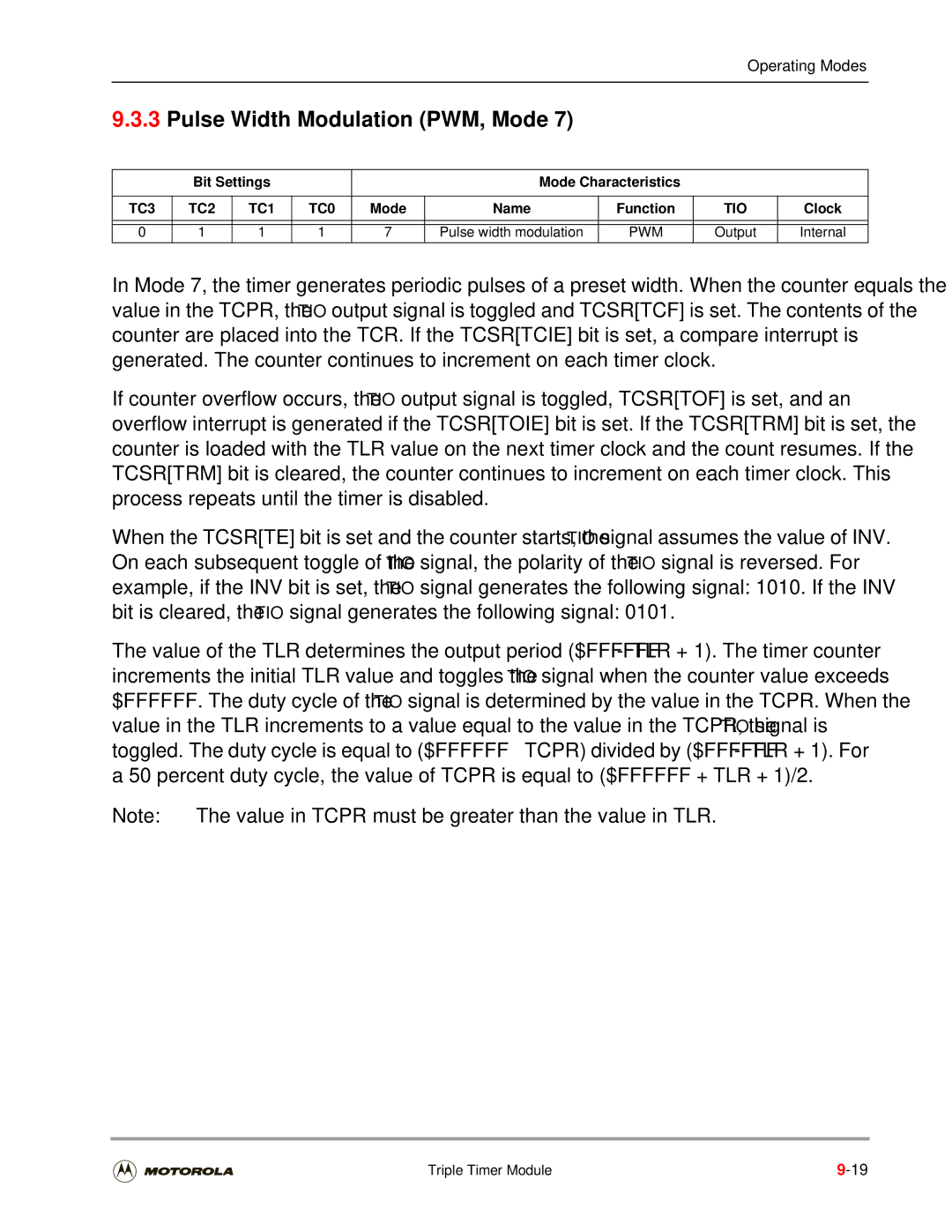 Motorola DSP56301 user manual Pulse Width Modulation PWM, Mode, Pwm, Pulse width modulation 