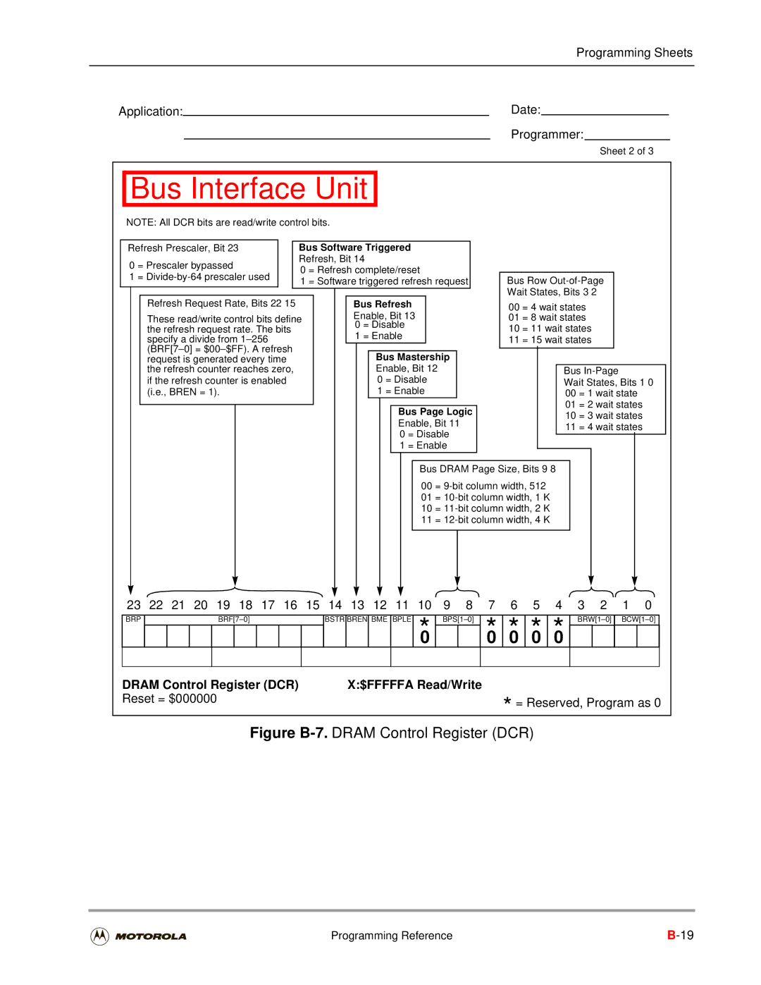 Motorola DSP56301 user manual Dram Control Register DCR $FFFFFA Read/Write 