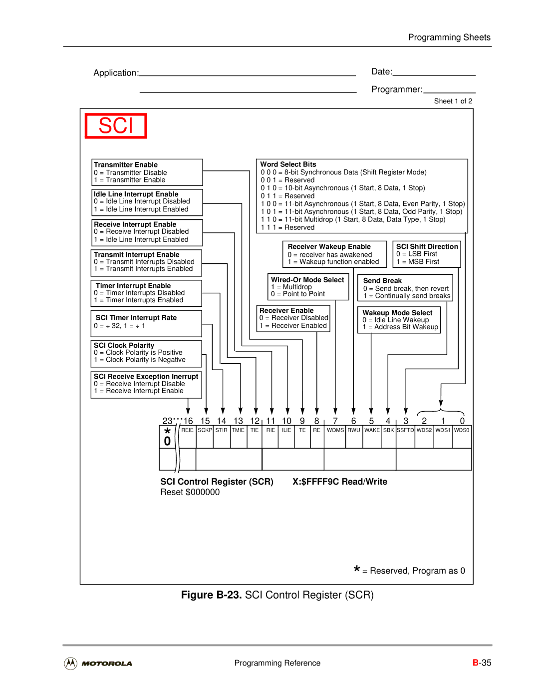 Motorola DSP56301 user manual SCI Control Register SCR $FFFF9C Read/Write 