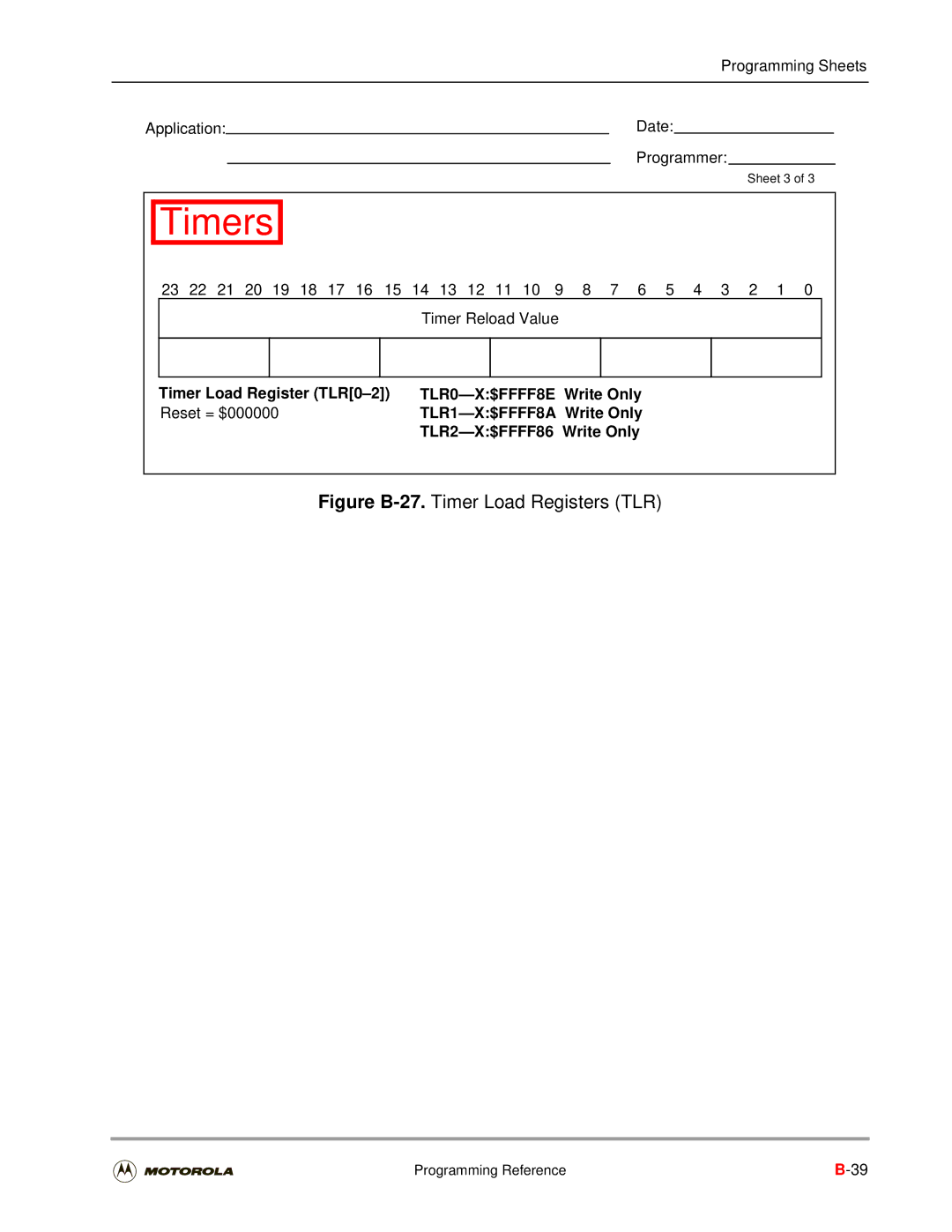 Motorola DSP56301 Timer Load Register TLR0-2 TLR0-X$FFFF8E Write Only, TLR1-X$FFFF8A Write Only TLR2-X$FFFF86 Write Only 