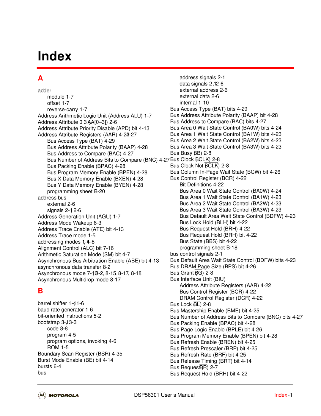 Motorola DSP56301 user manual Index 