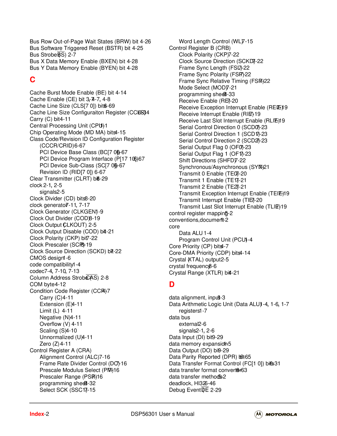 Motorola user manual Index-2 DSP56301 User’s Manual 