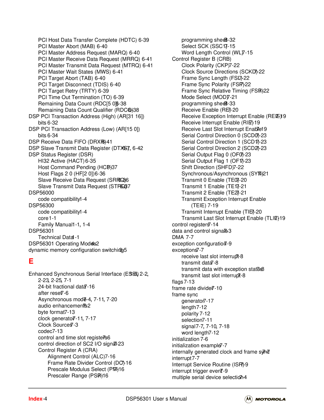 Motorola user manual Index-4 DSP56301 User’s Manual 