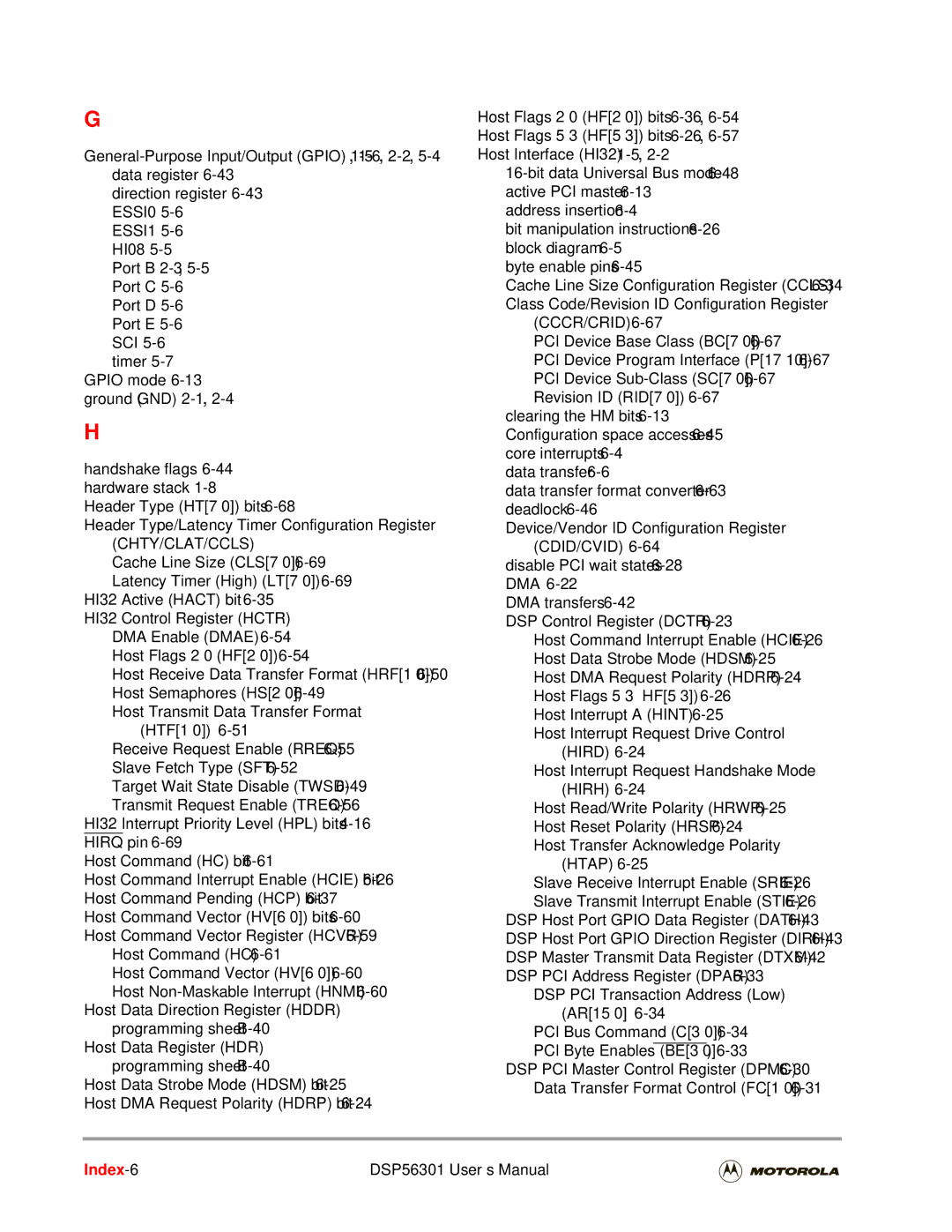 Motorola user manual Index-6 DSP56301 User’s Manual 