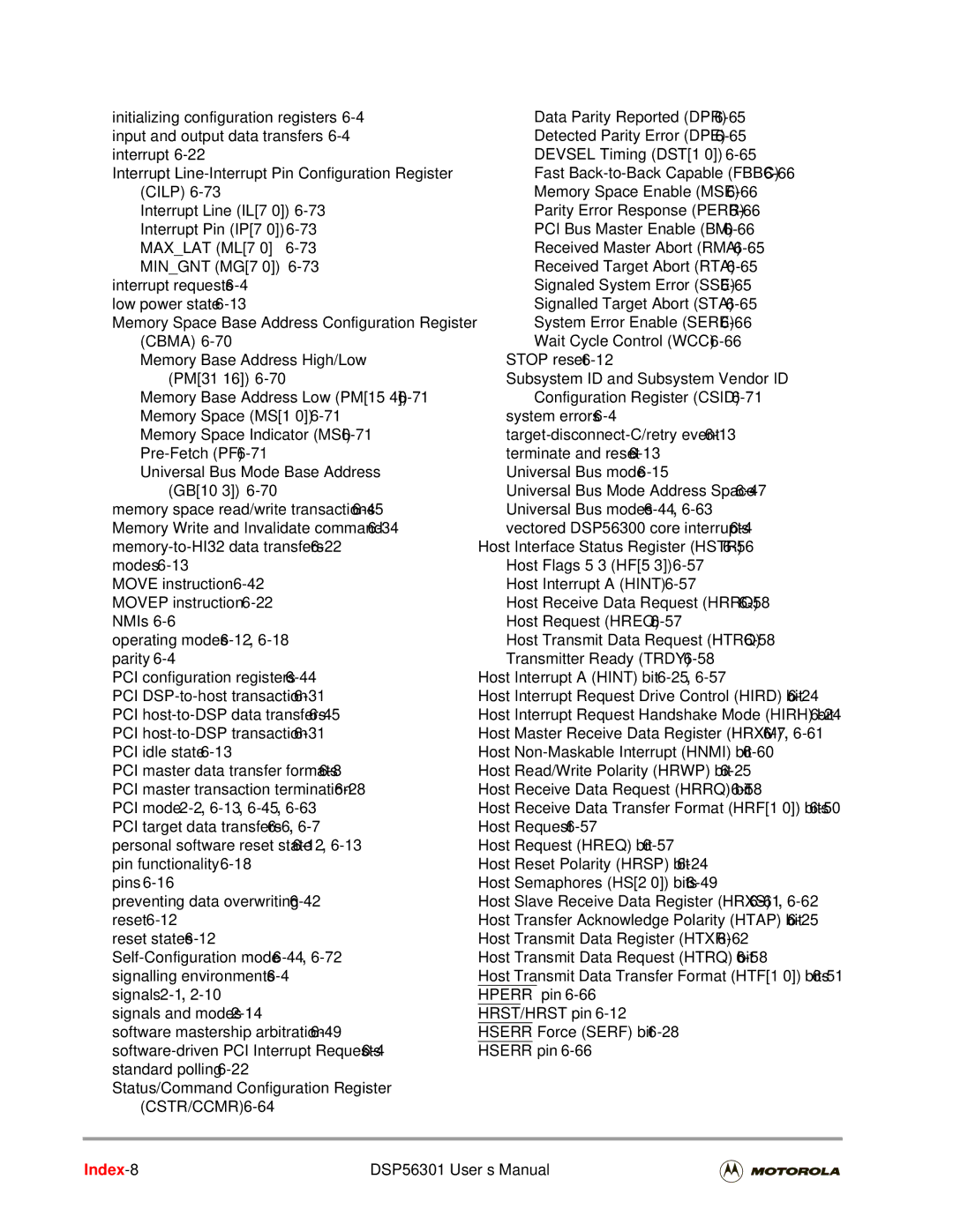 Motorola user manual Index-8 DSP56301 User’s Manual 