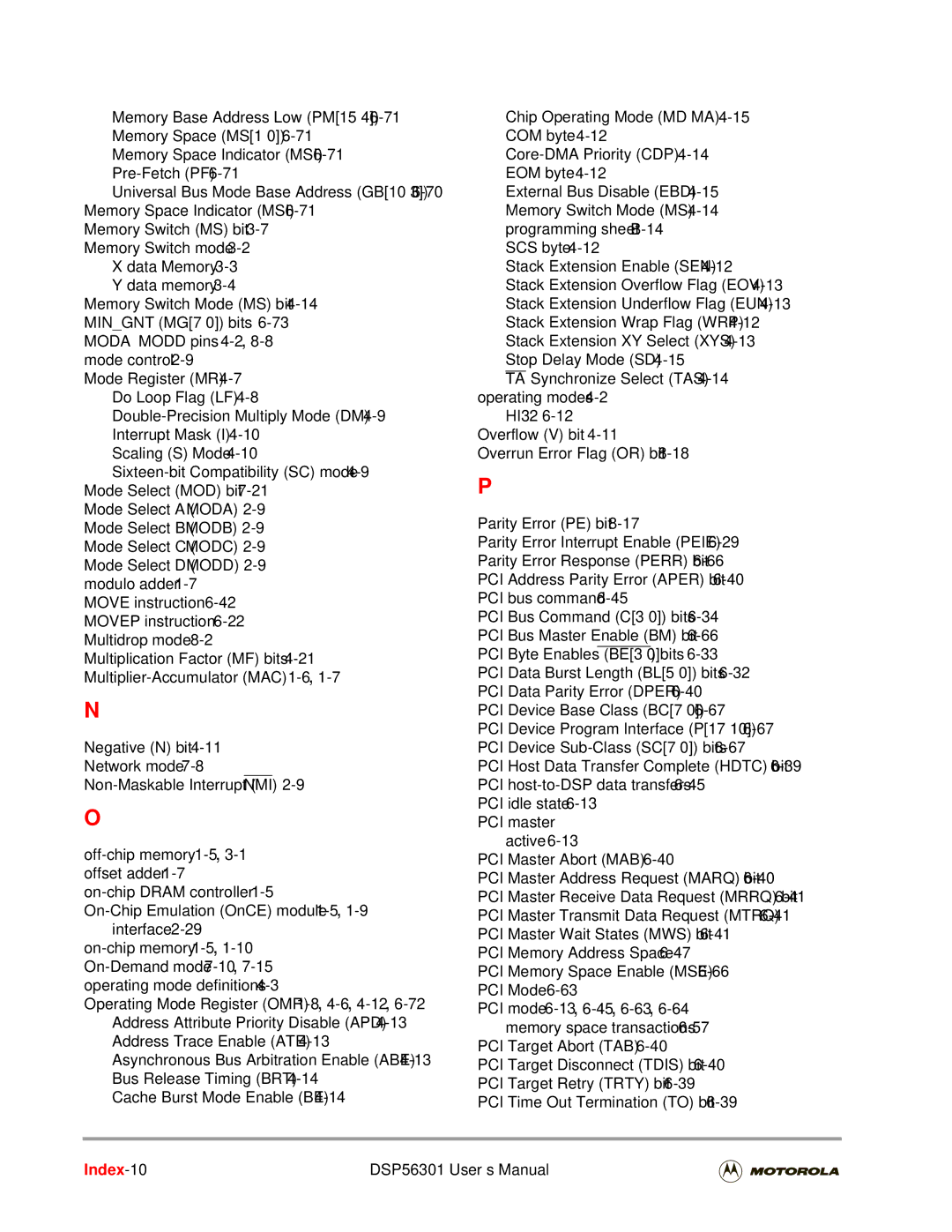 Motorola user manual Index-10 DSP56301 User’s Manual 