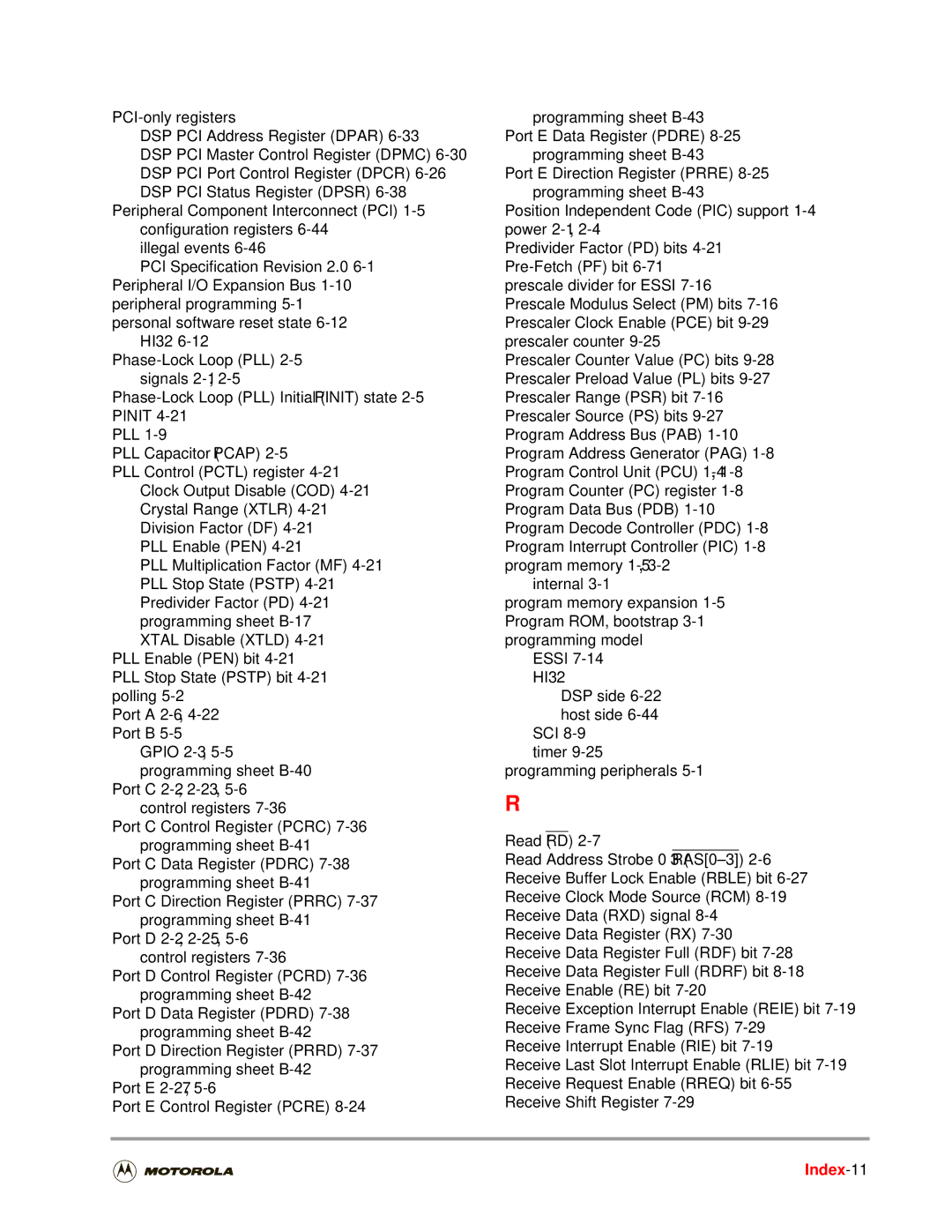 Motorola DSP56301 user manual Index-11 