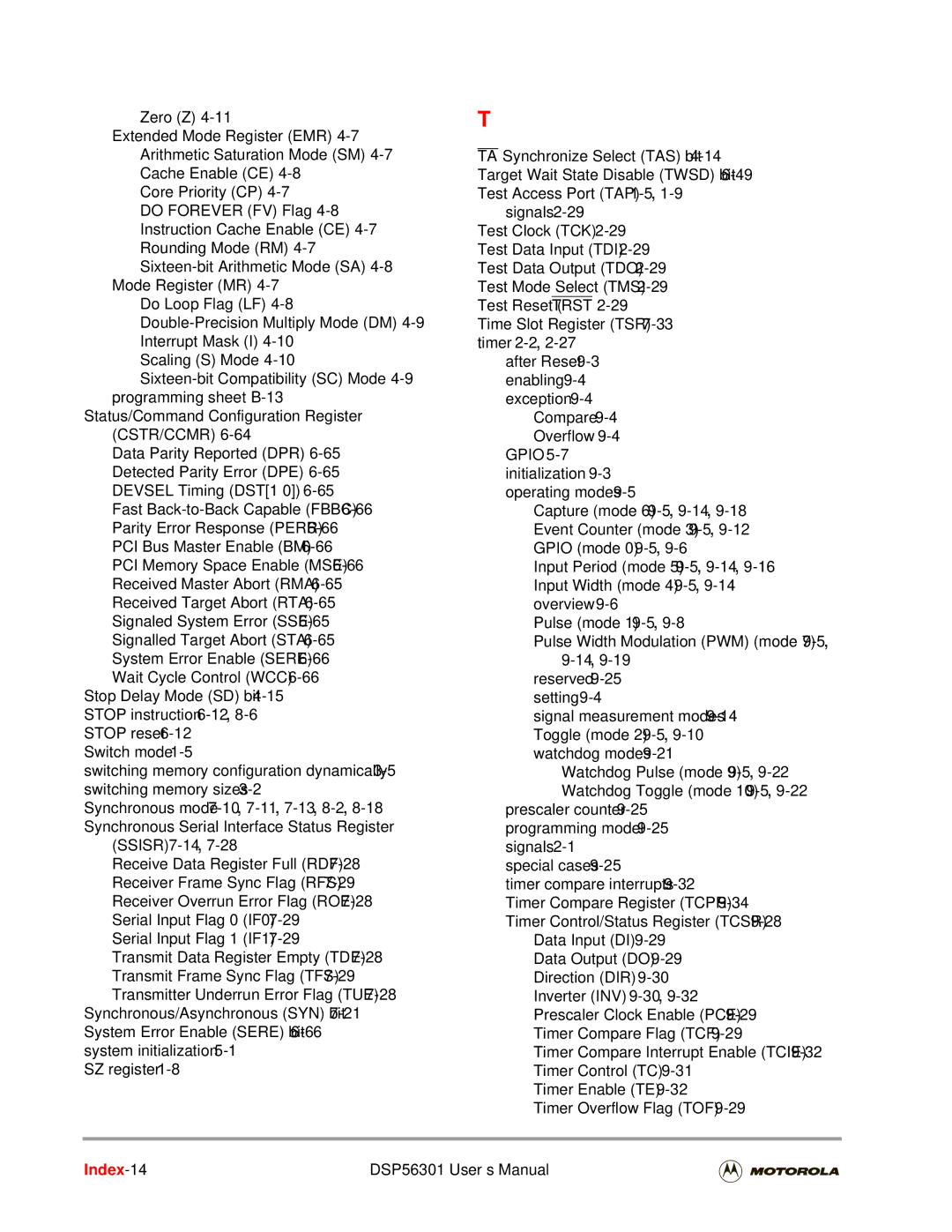 Motorola user manual Index-14 DSP56301 User’s Manual 