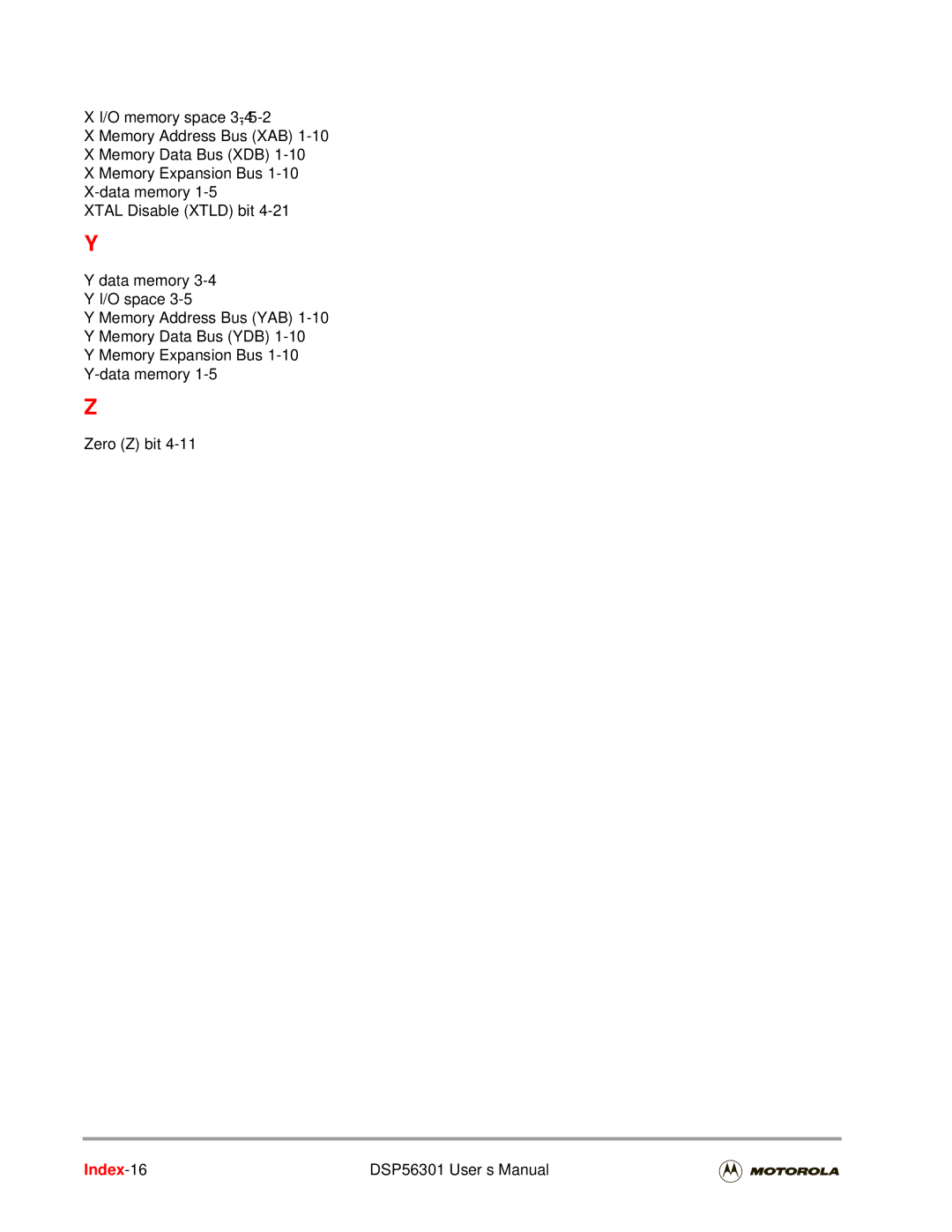 Motorola user manual Index-16 DSP56301 User’s Manual 