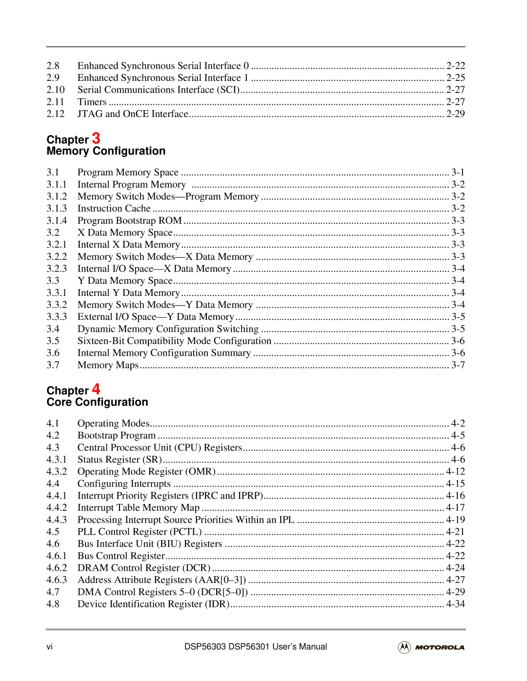 Motorola DSP56301 user manual Chapter Memory Configuration, Chapter Core Configuration 