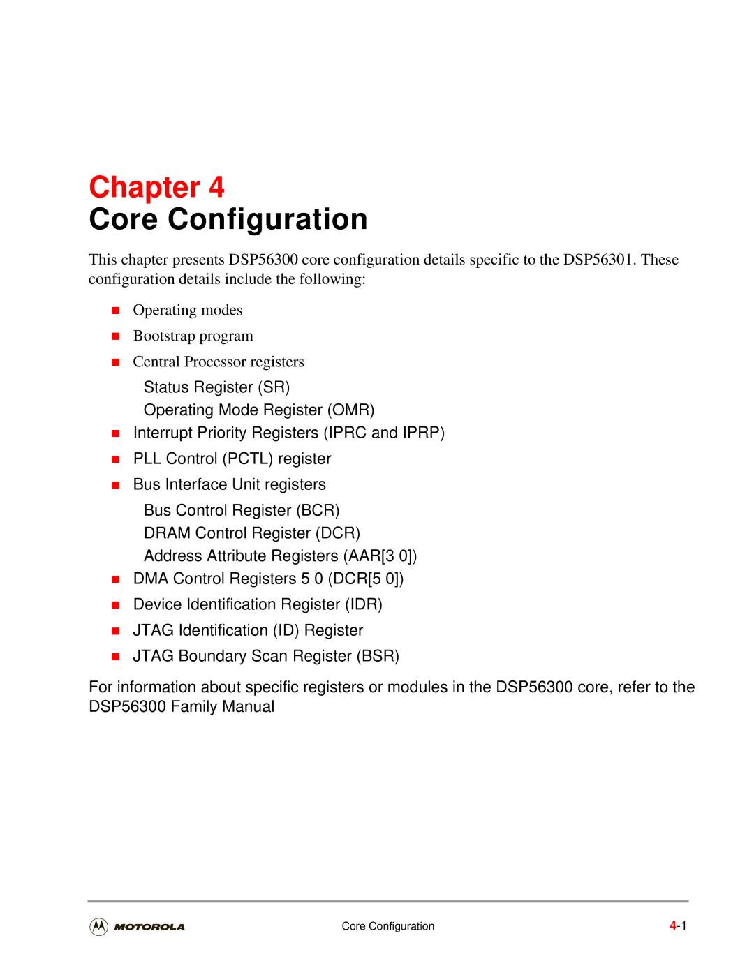 Motorola DSP56301 user manual Core Configuration 