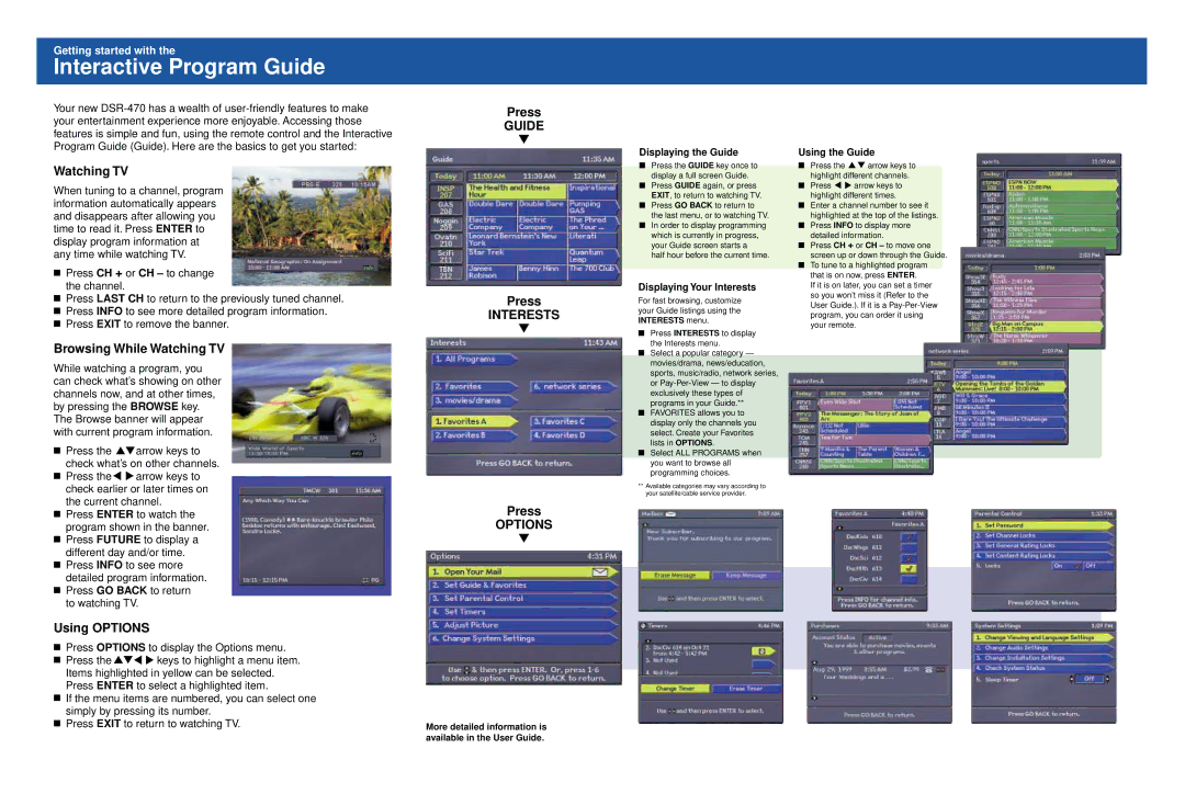 Motorola DSR-470 manual Interactive Program Guide, Browsing While Watching TV, Using Options, Press 