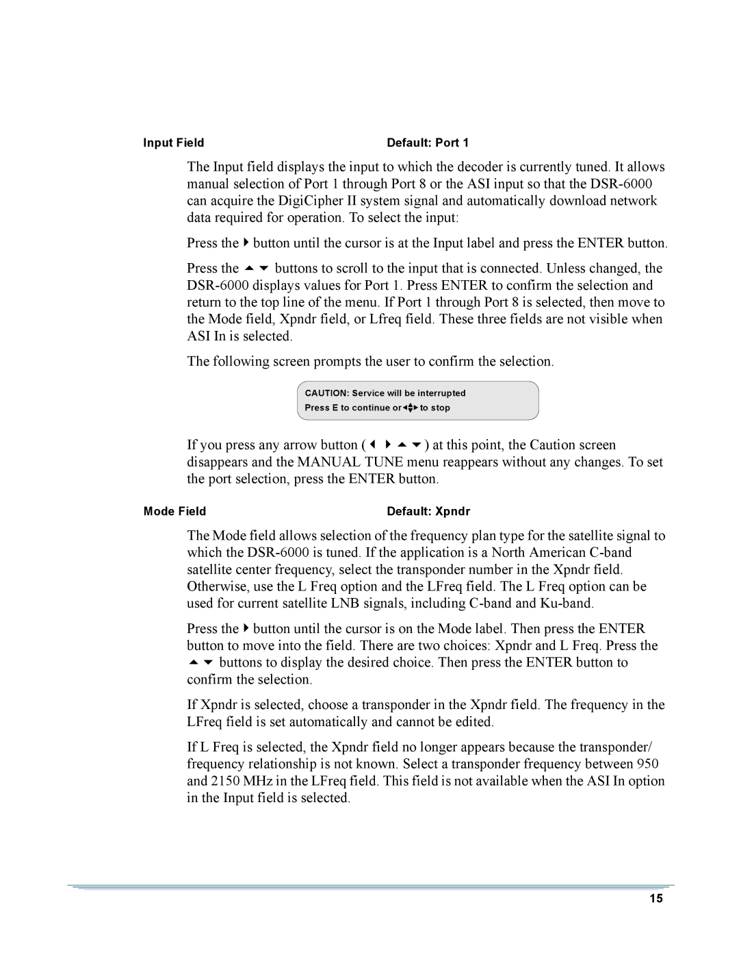 Motorola DSR-6000 manual Input Field Default Port 