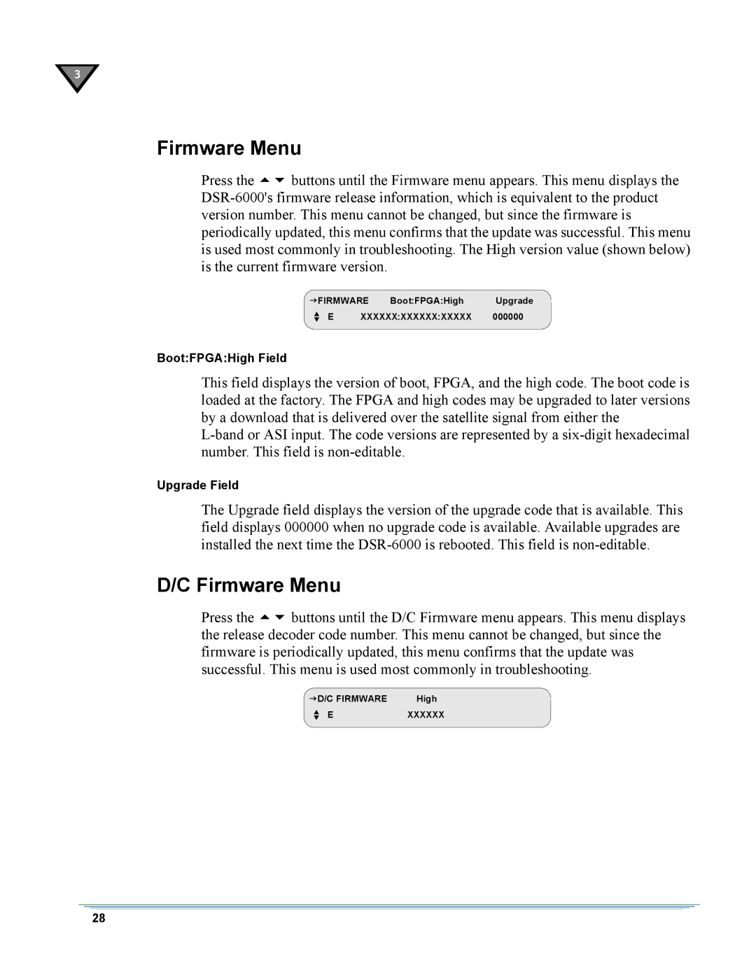 Motorola DSR-6000 manual Firmware Menu 