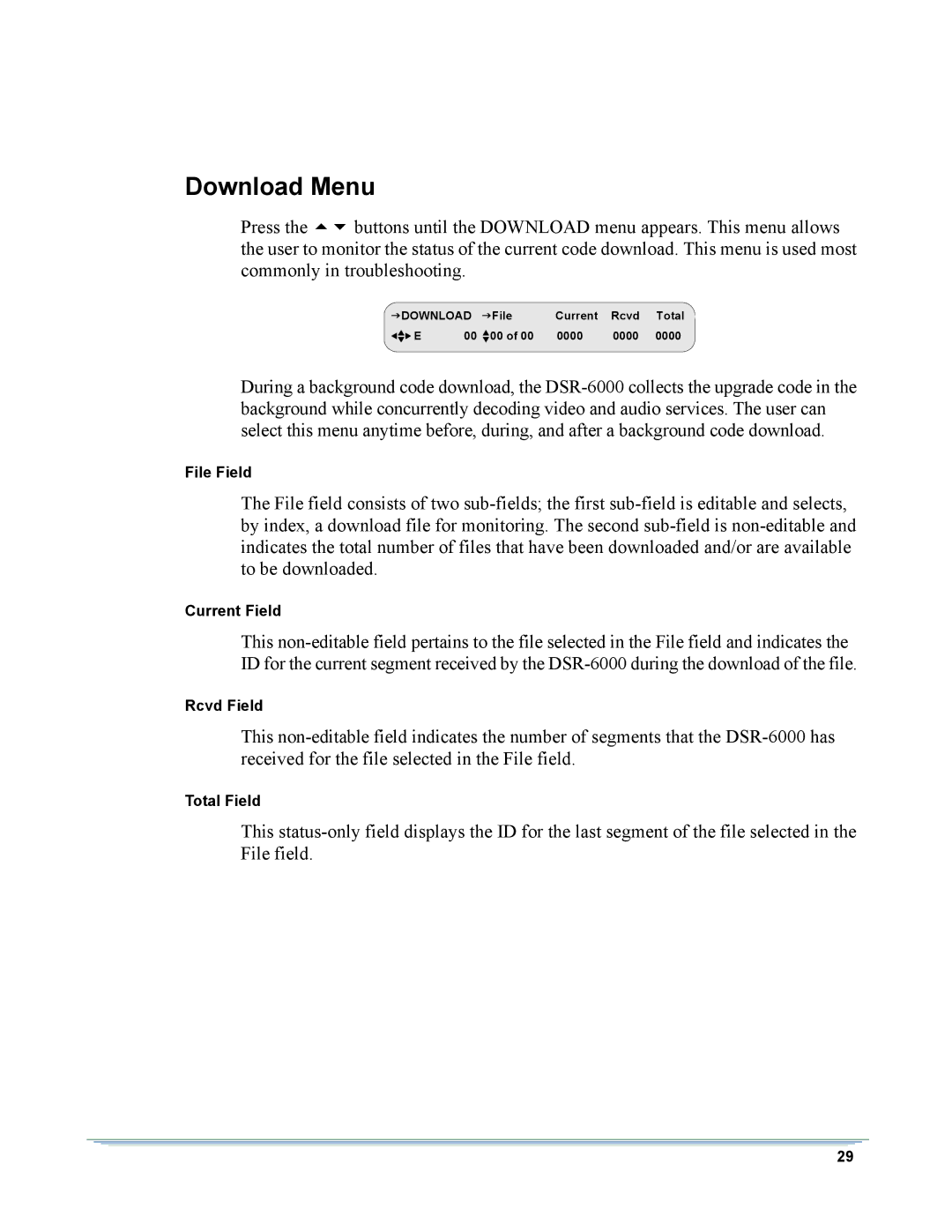 Motorola DSR-6000 manual Download Menu 