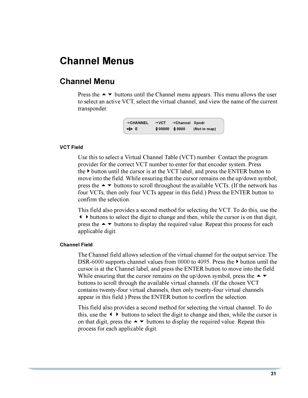 Motorola DSR-6000 manual Channel Menus 