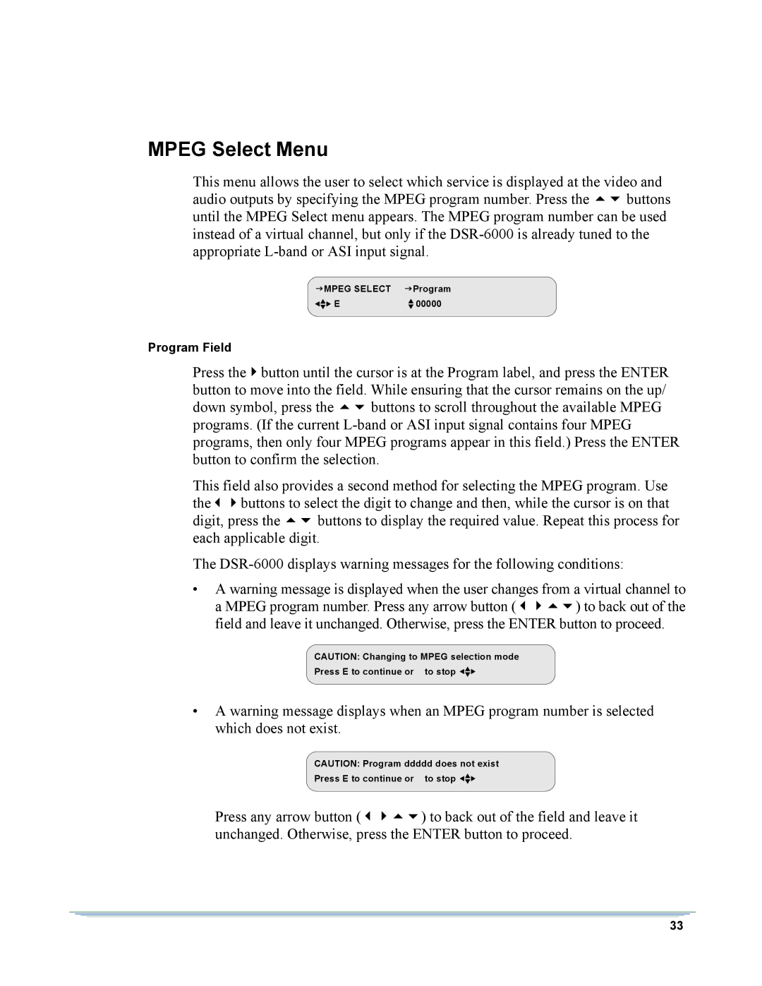 Motorola DSR-6000 manual Mpeg Select Menu 