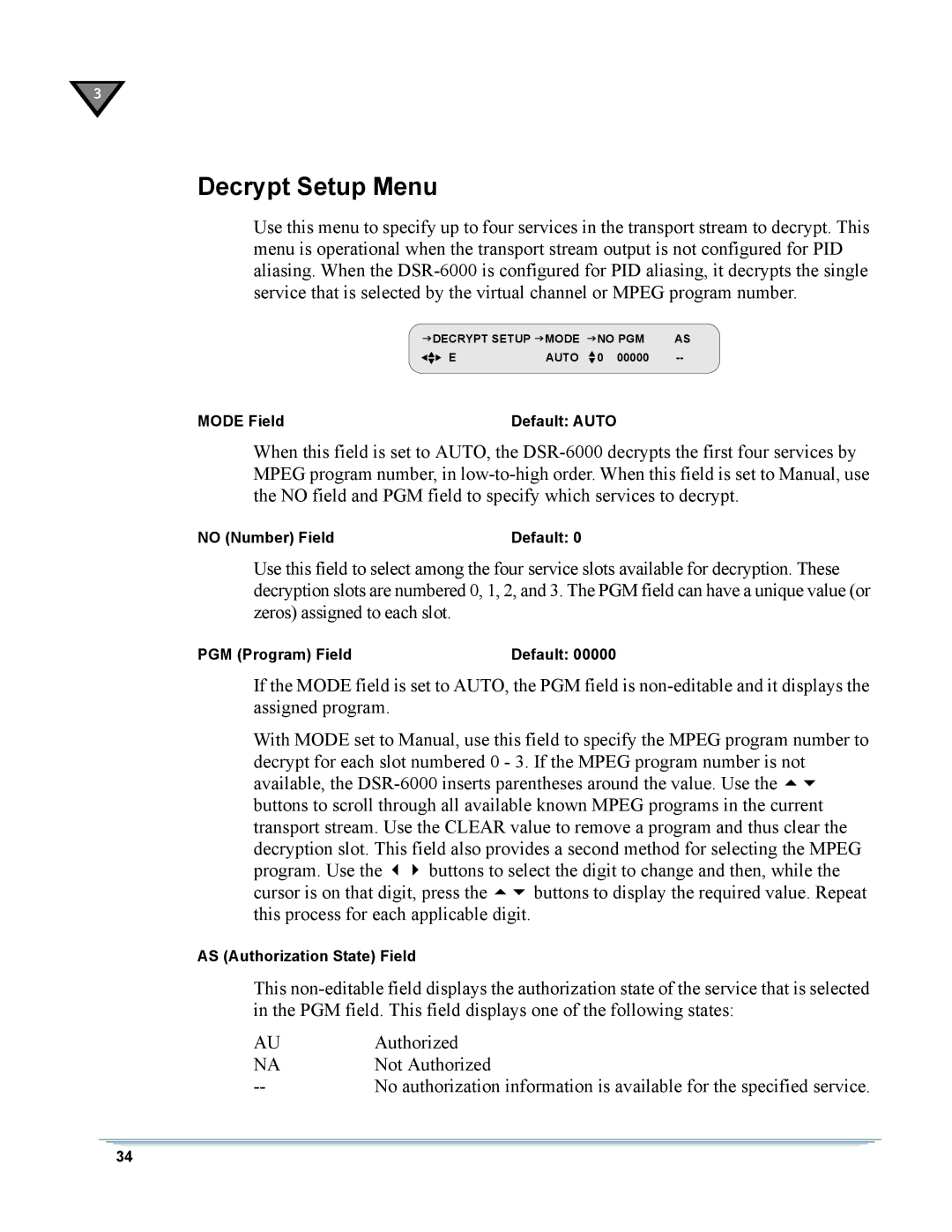 Motorola DSR-6000 manual Decrypt Setup Menu 