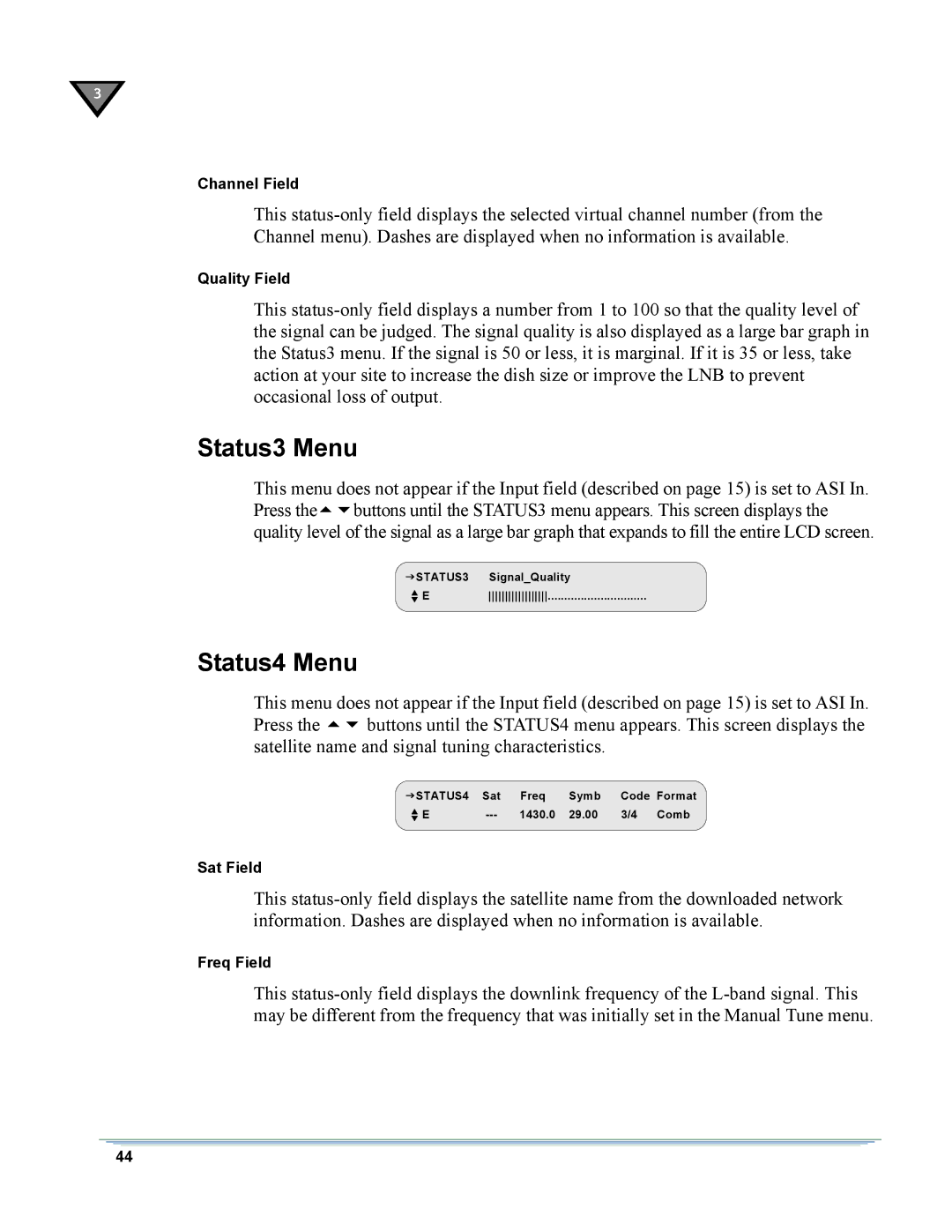 Motorola DSR-6000 manual Status3 Menu, Status4 Menu 