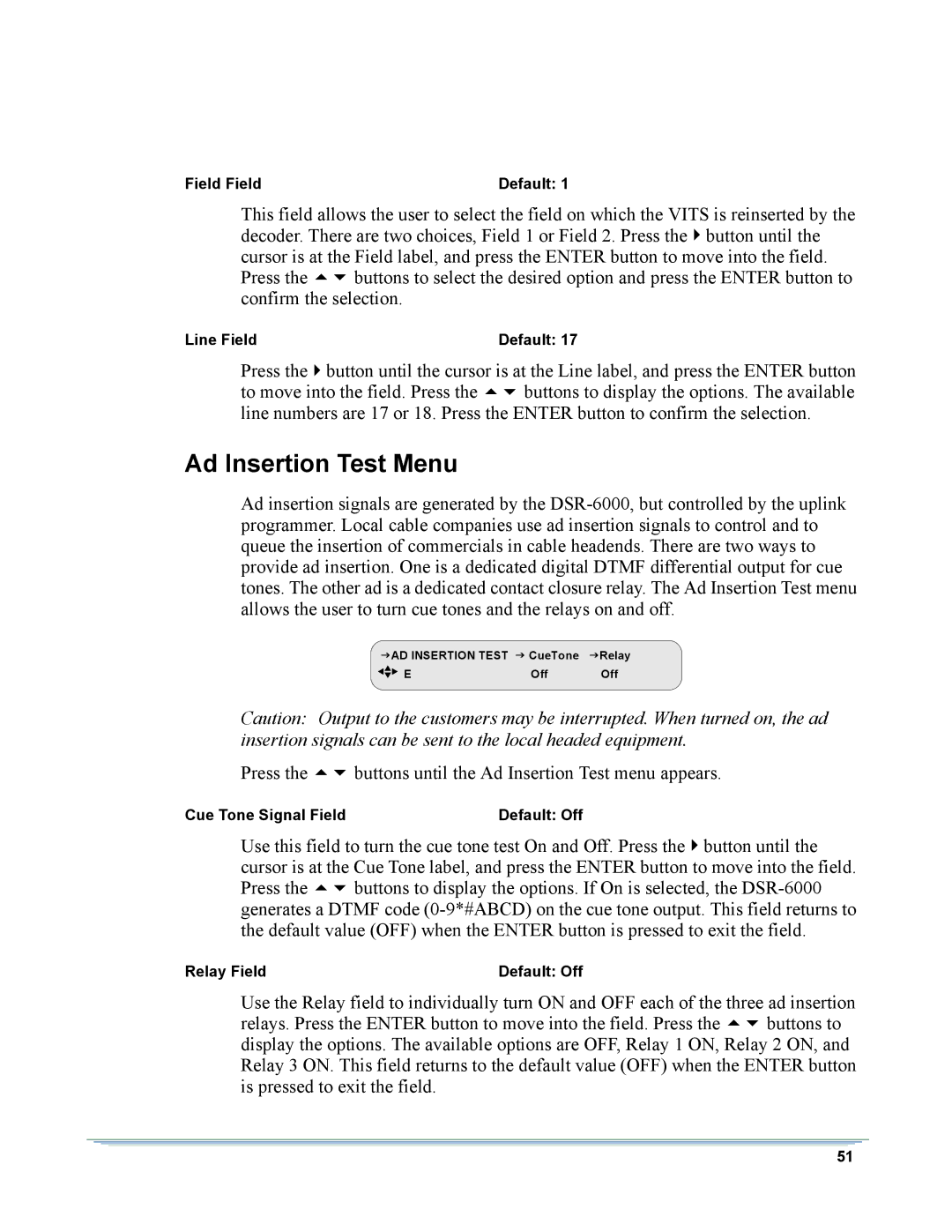 Motorola DSR-6000 manual Ad Insertion Test Menu 