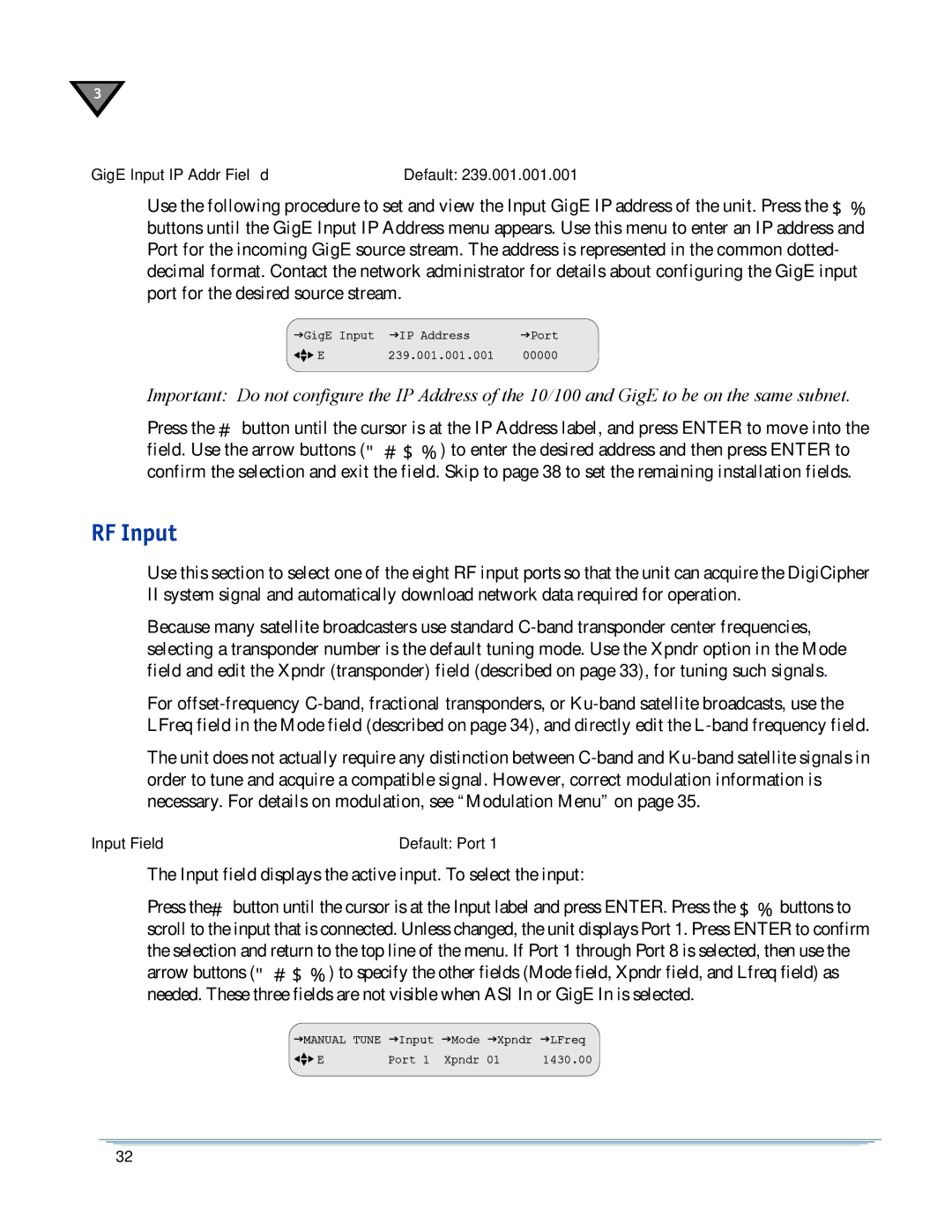 Motorola DSR-6400 manual RF Input 