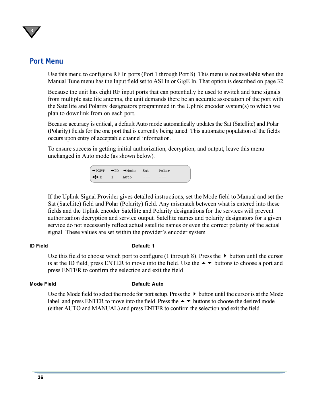 Motorola DSR-6400 manual Port Menu 