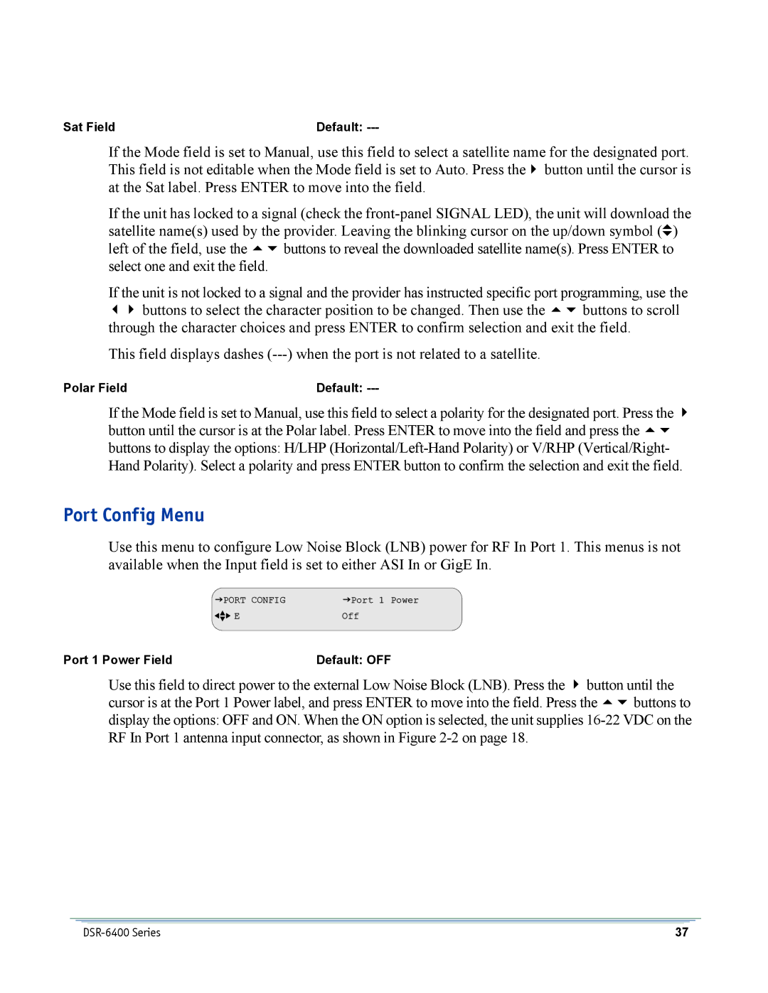 Motorola DSR-6400 manual Port Config Menu 