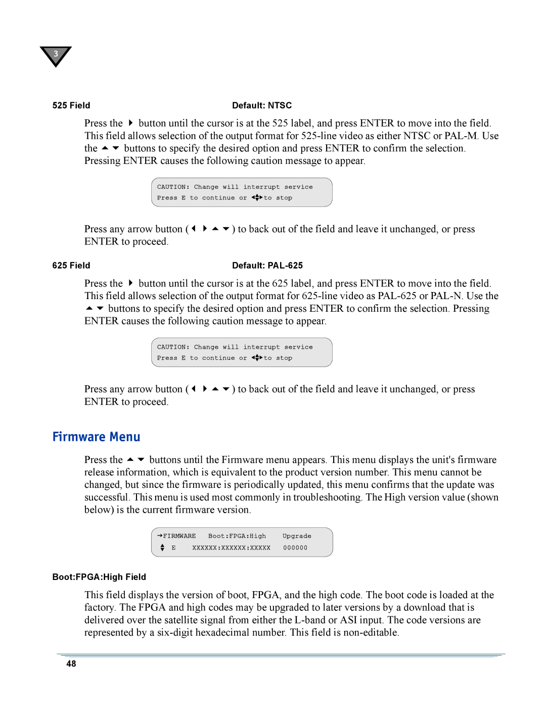 Motorola DSR-6400 manual Firmware Menu 