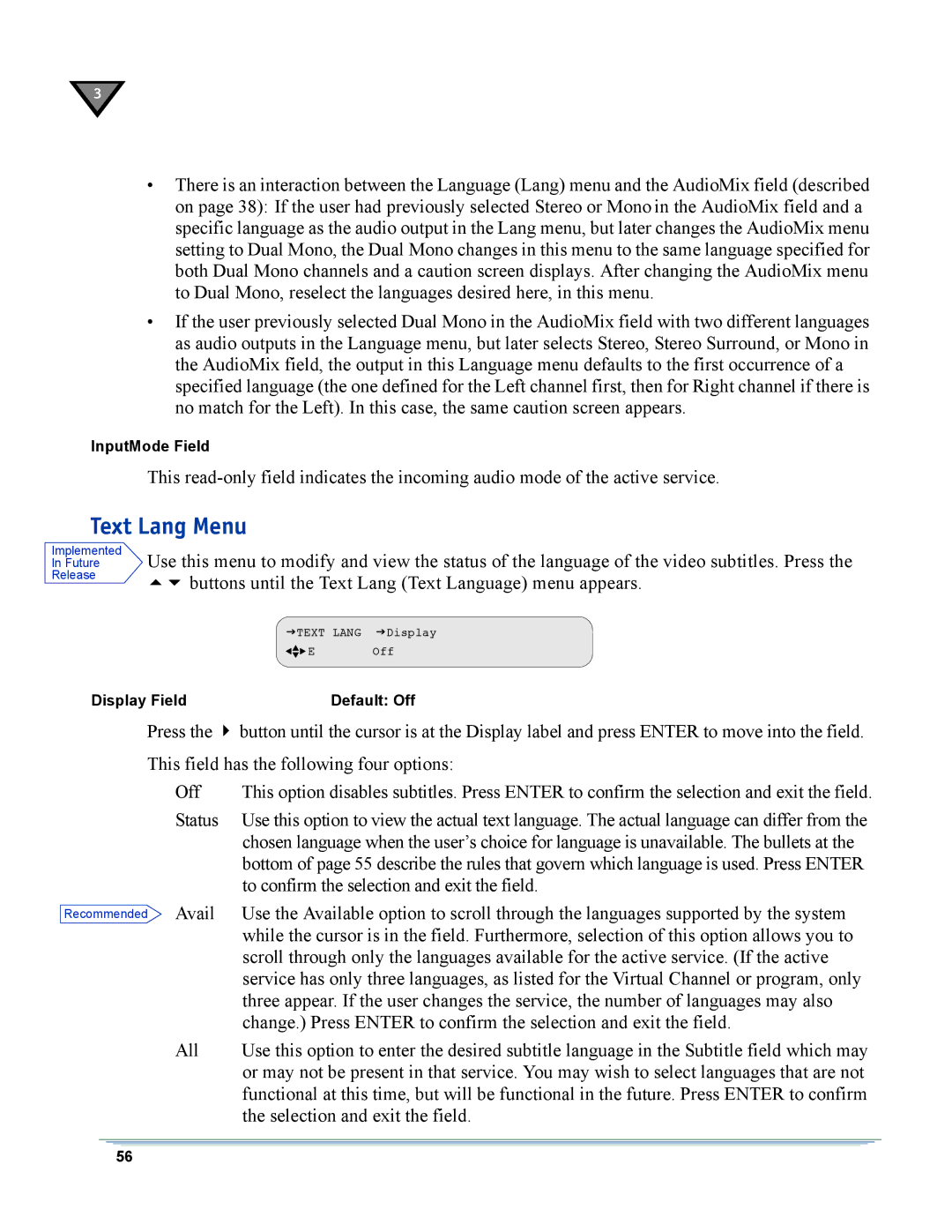 Motorola DSR-6400 manual Text Lang Menu 