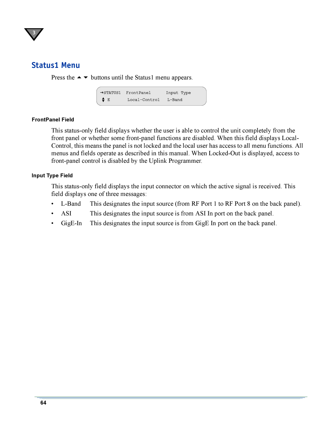 Motorola DSR-6400 manual Status1 Menu, Asi 