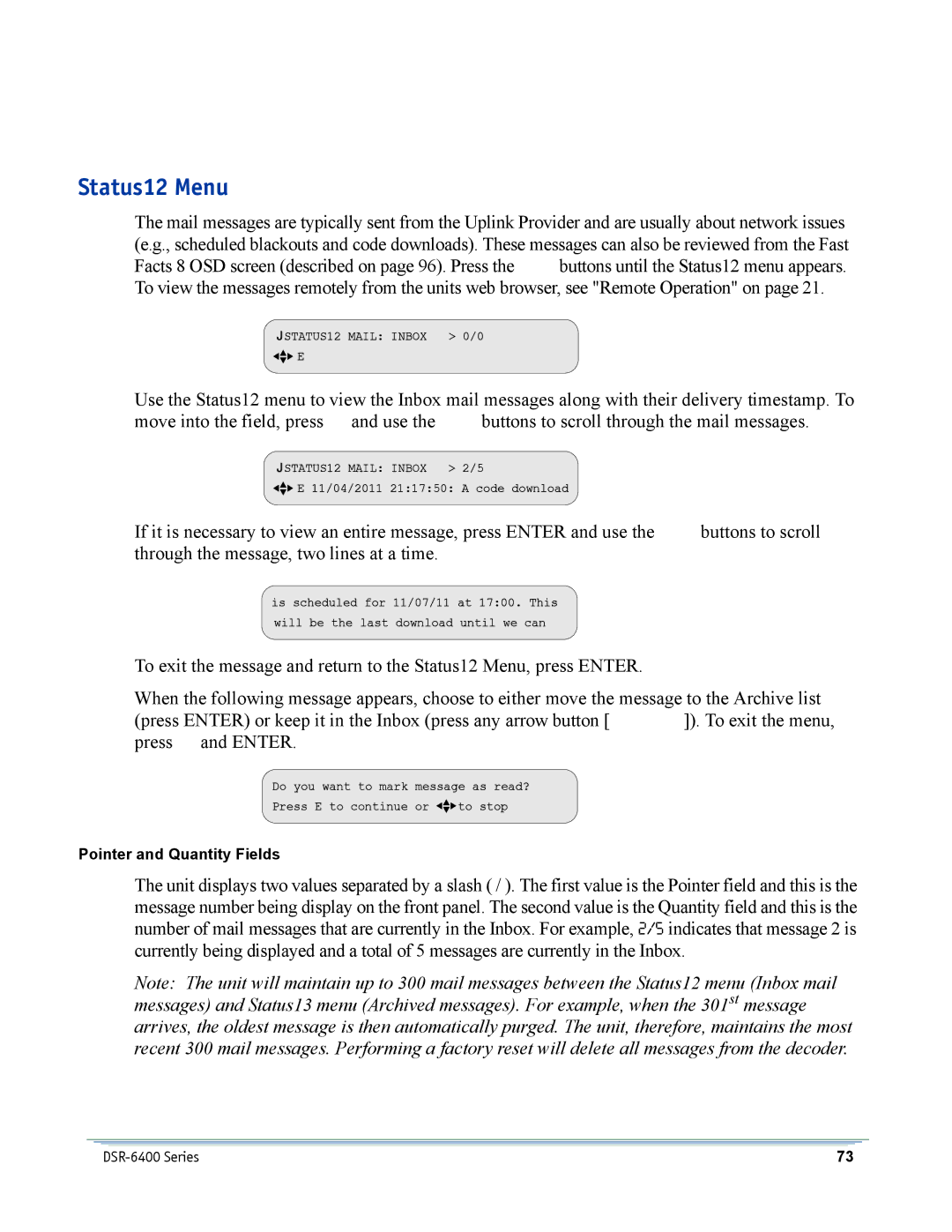 Motorola DSR-6400 manual Status12 Menu 