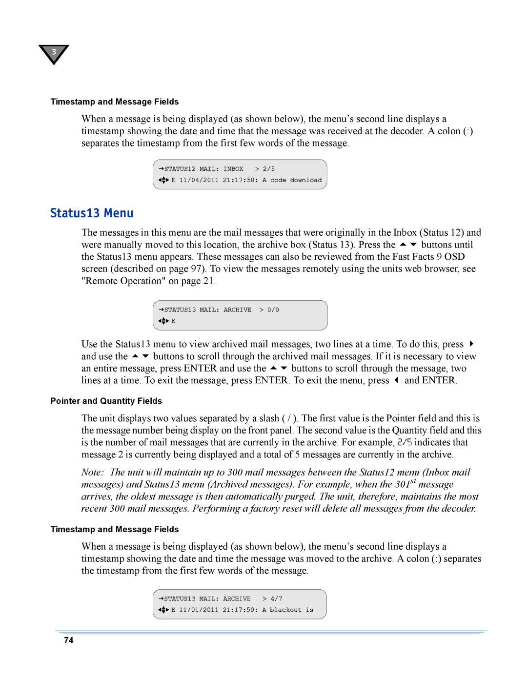 Motorola DSR-6400 manual Status13 Menu 