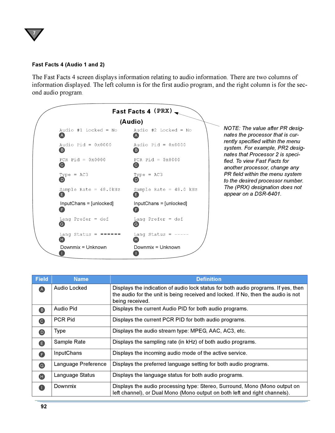 Motorola DSR-6400 manual Fast Facts 4 Audio 1 