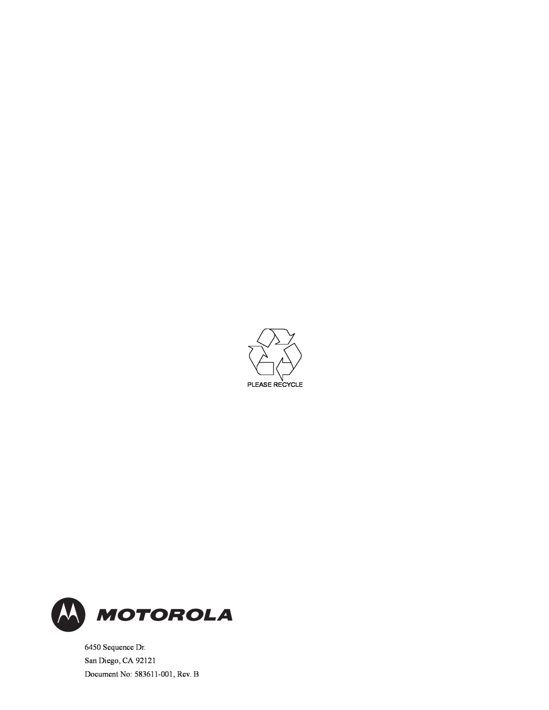 Motorola DSR-6400 manual Sequence Dr San Diego, CA, Document No 583611-001,Rev. B, Please Recycle 