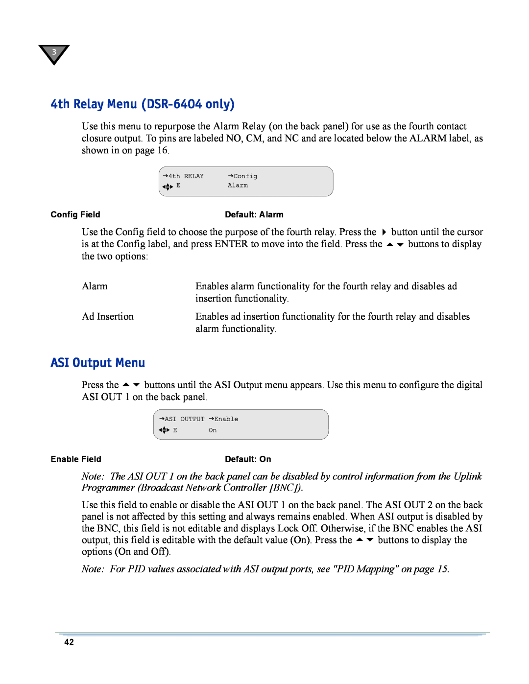 Motorola DSR-6400 manual 4th Relay Menu DSR-6404only, ASI Output Menu 