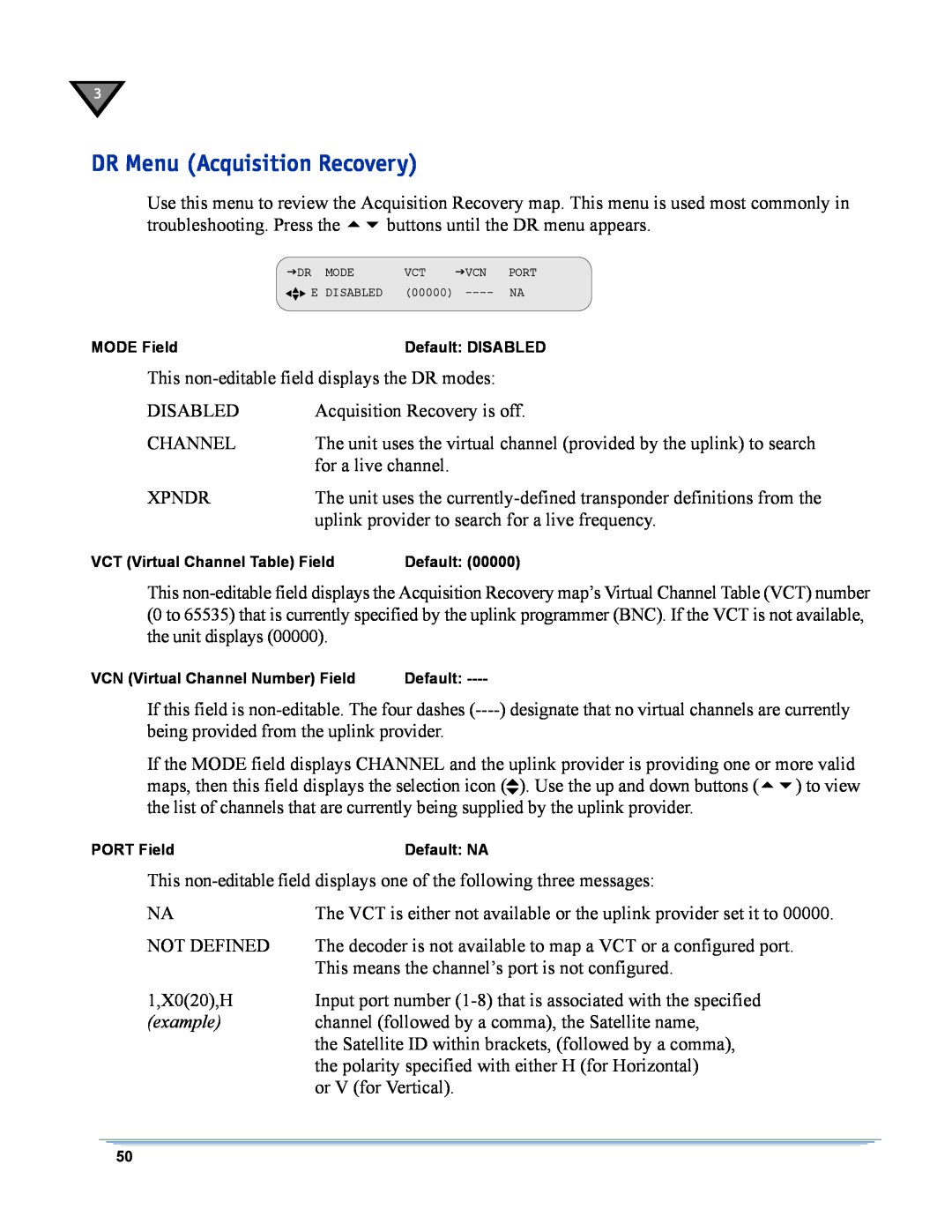 Motorola DSR-6400 manual DR Menu Acquisition Recovery 