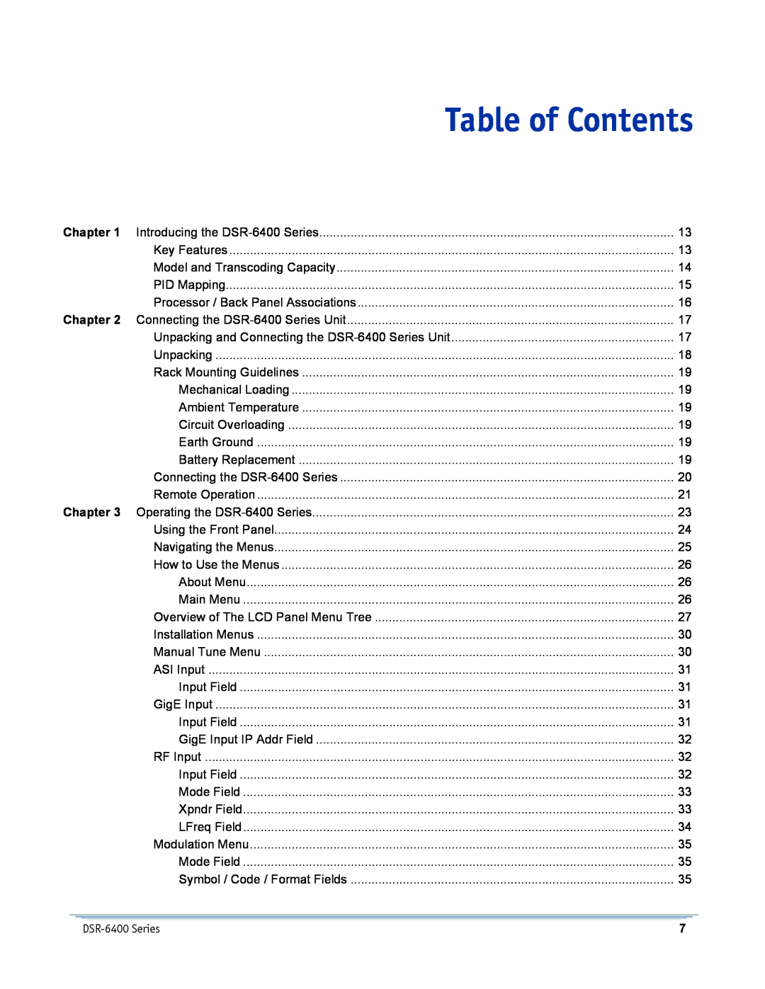Motorola DSR-6400 manual Table of Contents 