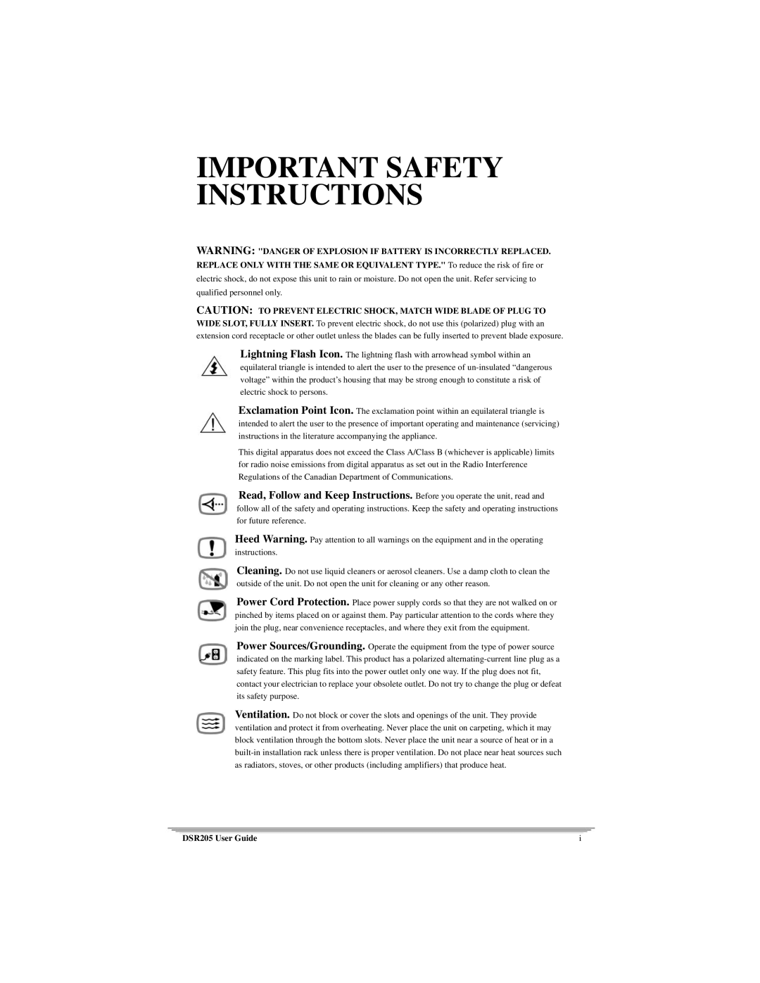 Motorola DSR205 manual Important Safety Instructions 