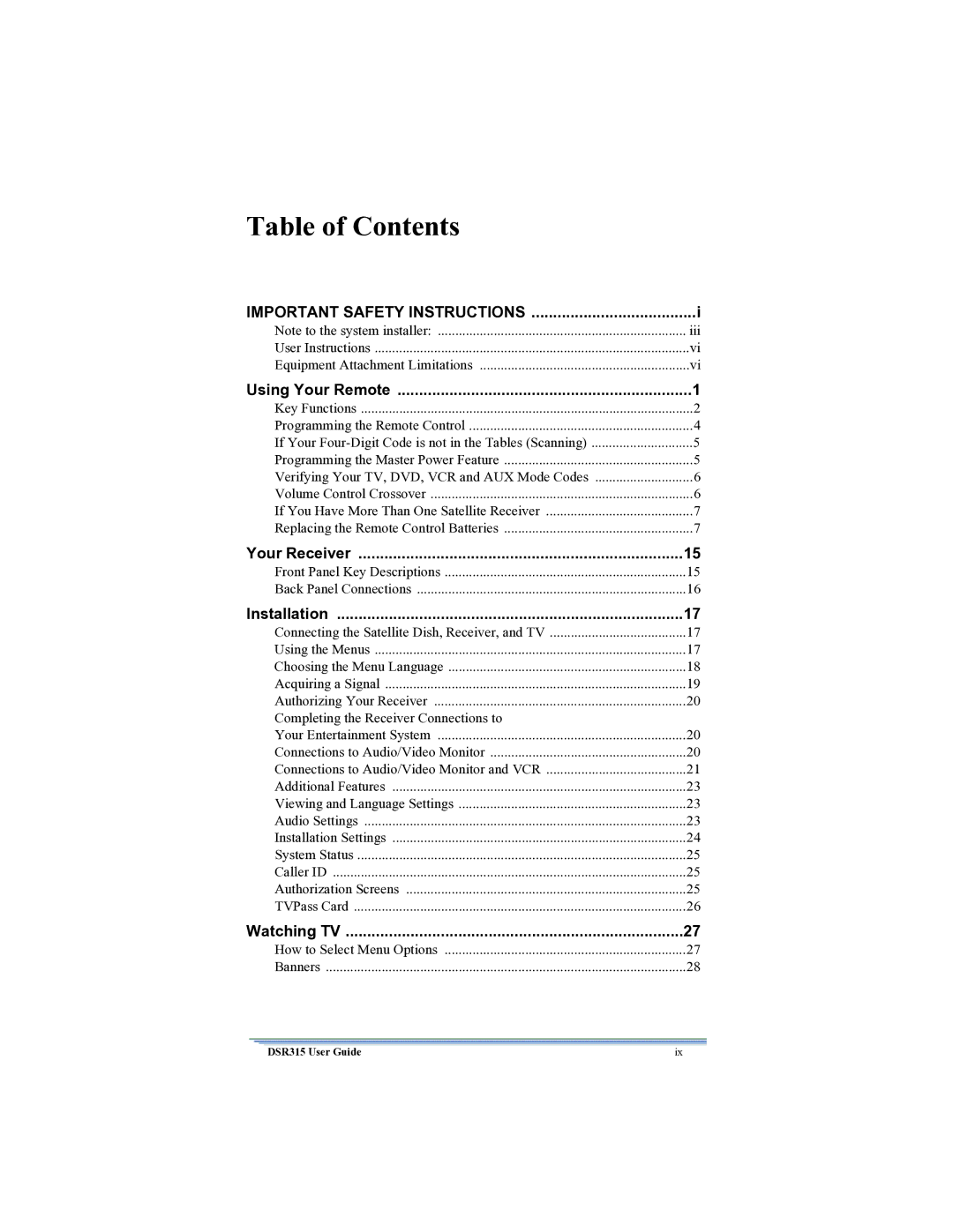 Motorola DSR315 manual Table of Contents 