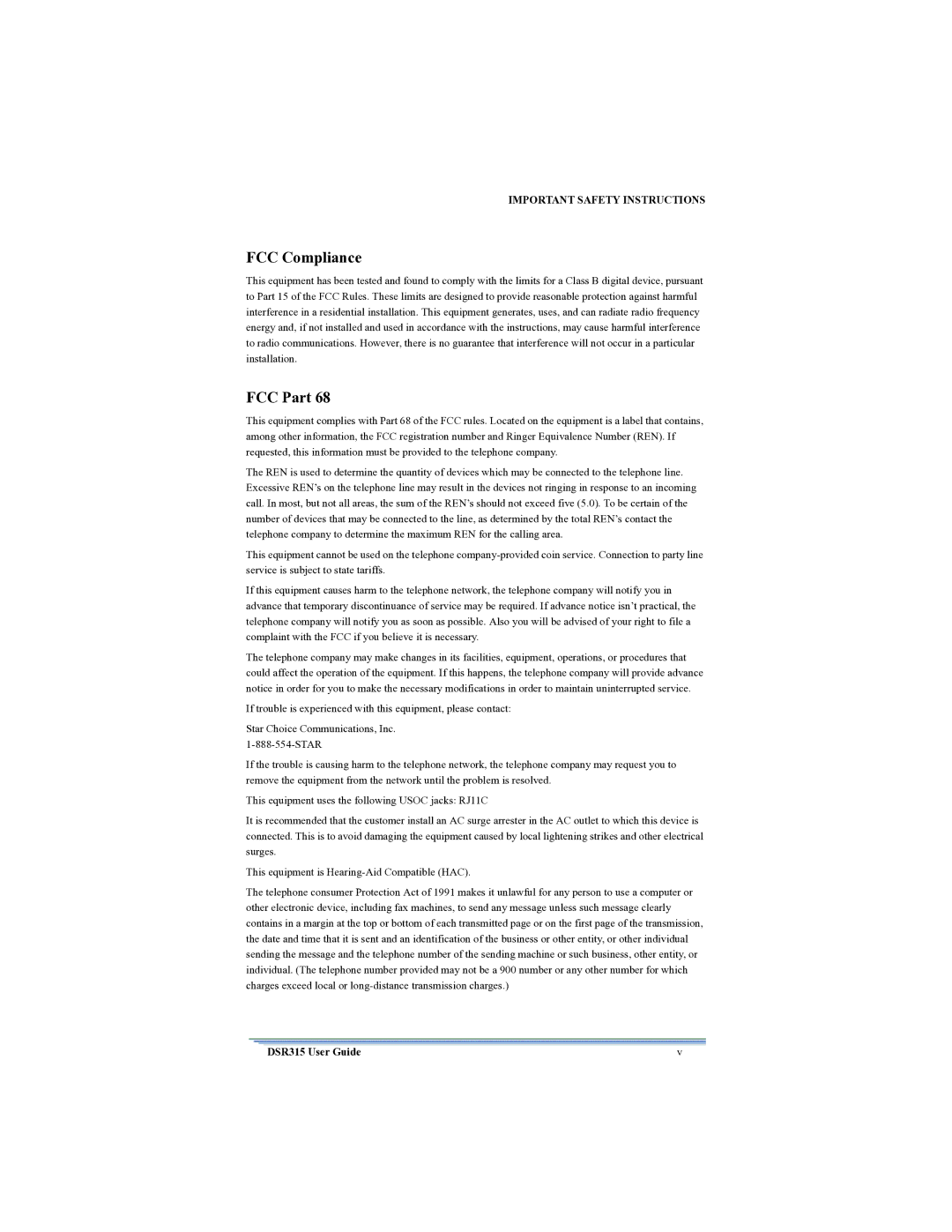 Motorola DSR315 manual FCC Compliance, FCC Part 