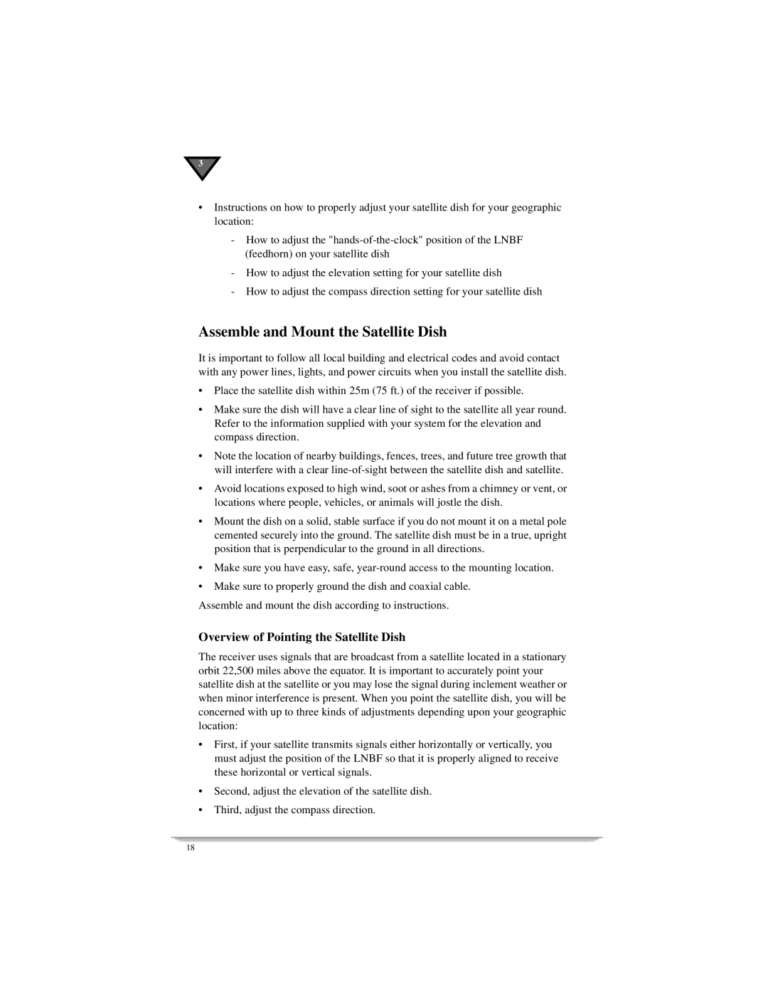 Motorola DSR405 manual Assemble and Mount the Satellite Dish, Overview of Pointing the Satellite Dish 