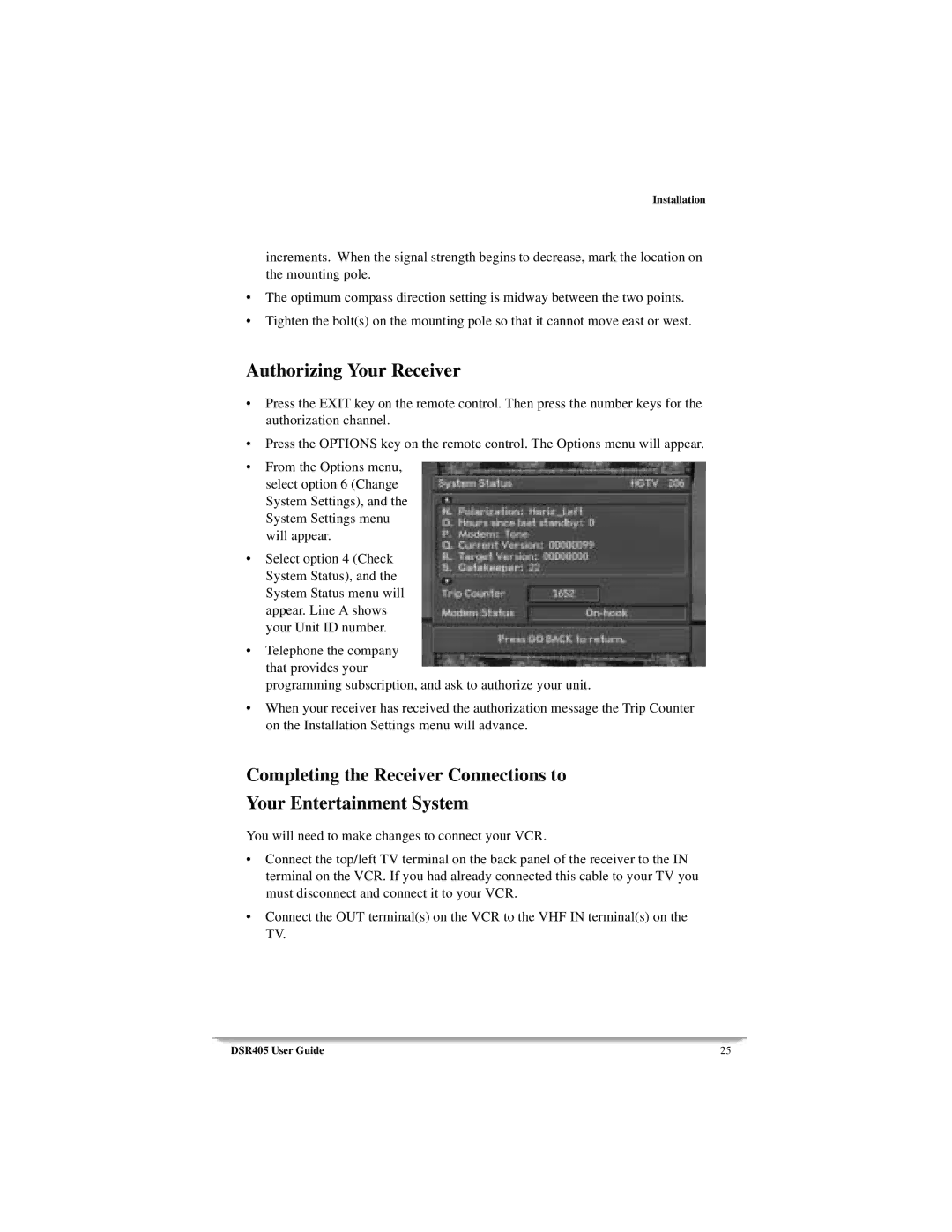 Motorola DSR405 manual Authorizing Your Receiver 