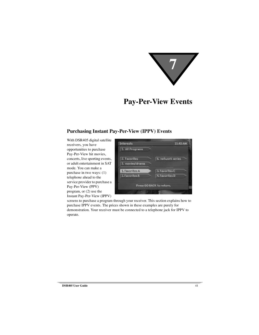 Motorola DSR405 manual Pay-Per-View Events, Purchasing Instant Pay-Per-View Ippv Events 