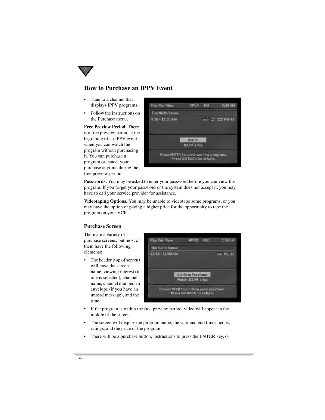 Motorola DSR405 manual How to Purchase an Ippv Event, Purchase Screen 