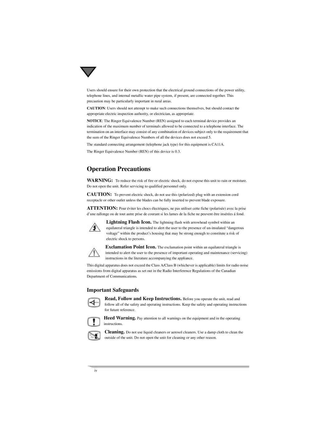 Motorola DSR405 manual Operation Precautions, Important Safeguards 