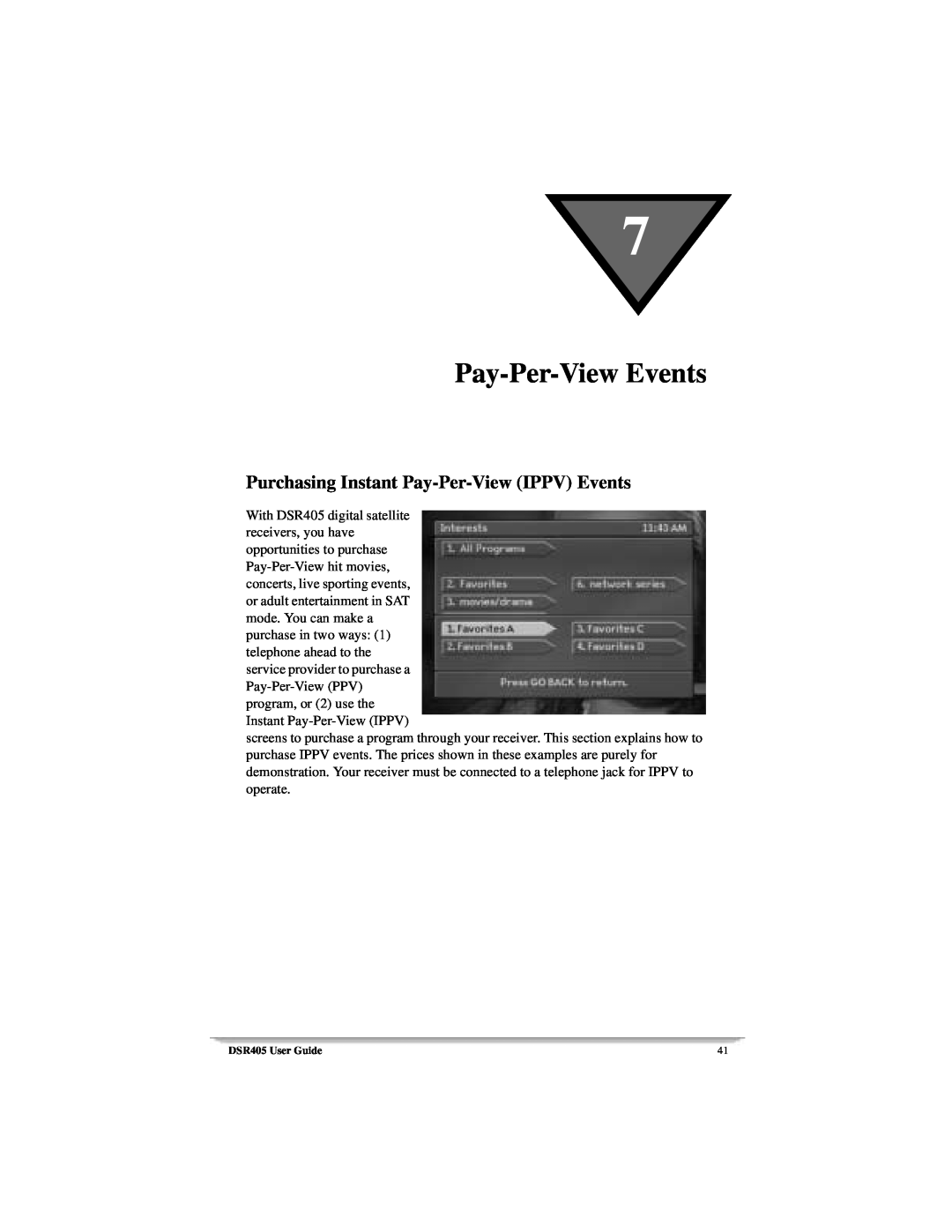 Motorola DSR405 manual Pay-Per-View Events, Purchasing Instant Pay-Per-View IPPV Events 