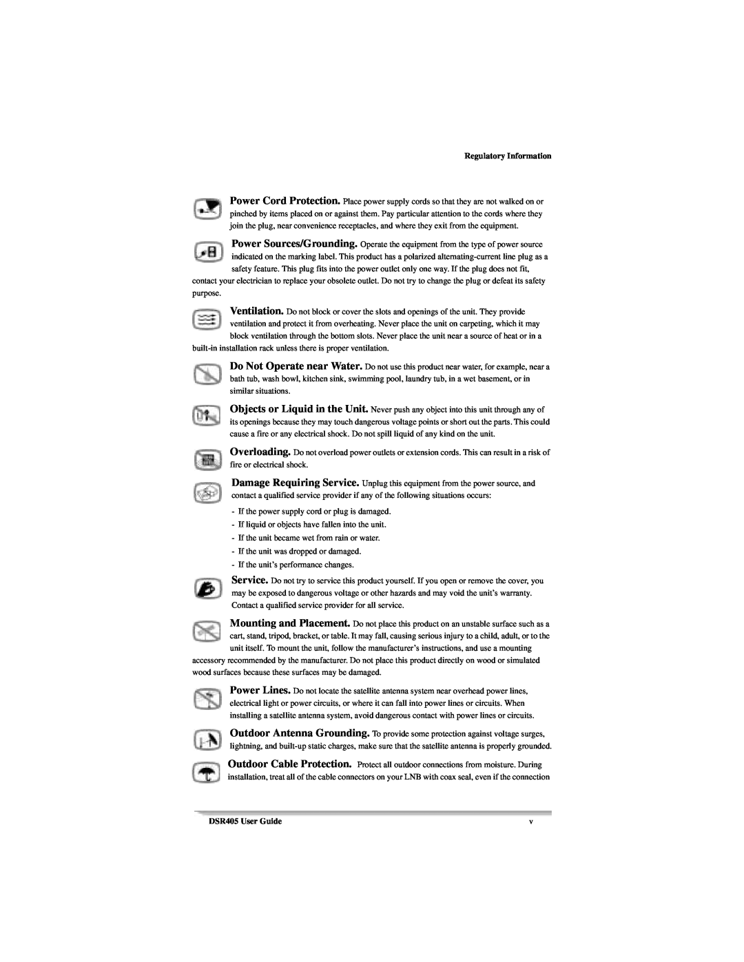 Motorola manual Regulatory Information, built-in installation rack unless there is proper ventilation, DSR405 User Guide 
